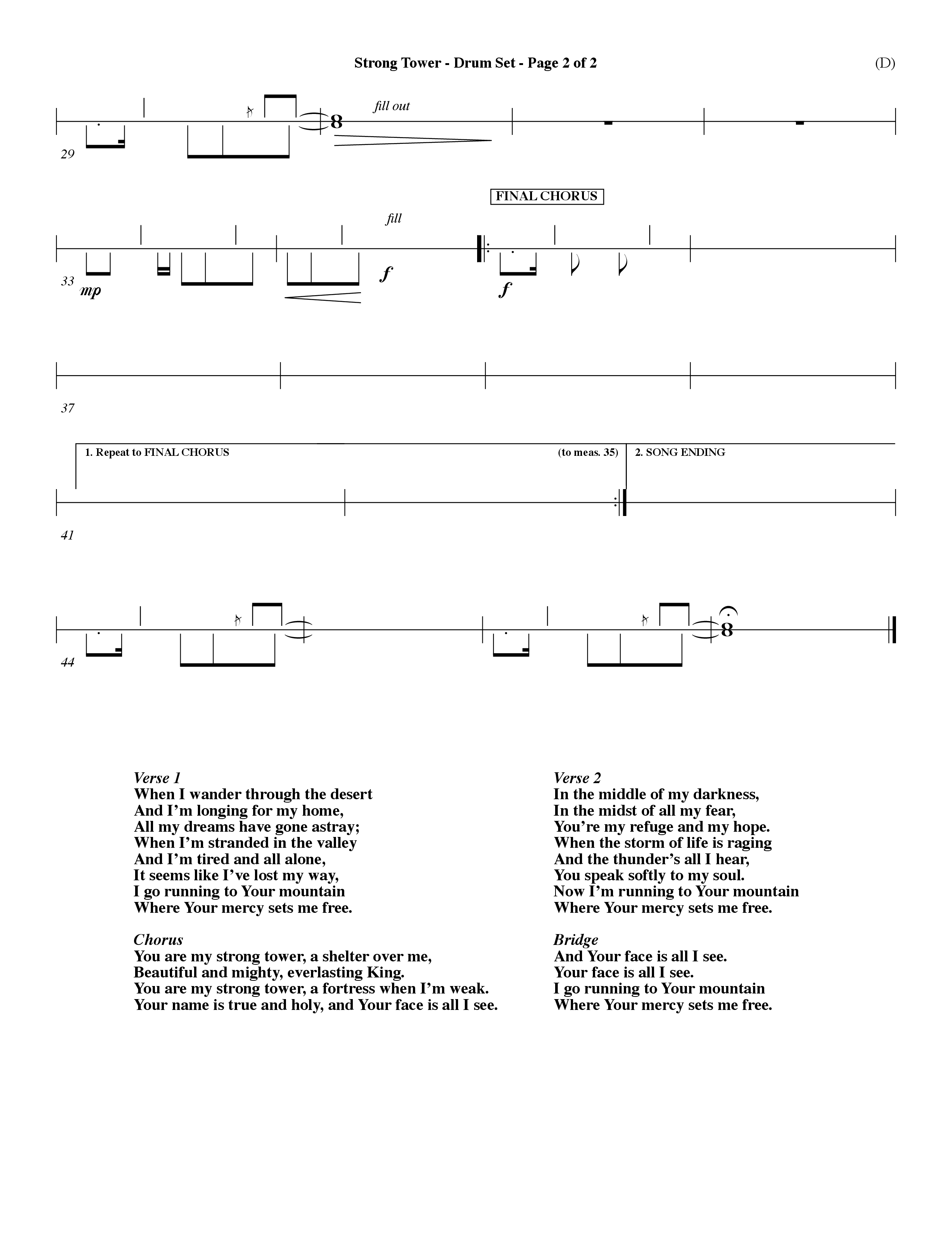 Strong Tower (Choral Anthem SATB) Drum Set (Word Music Choral / Orch. Dave Williamson)