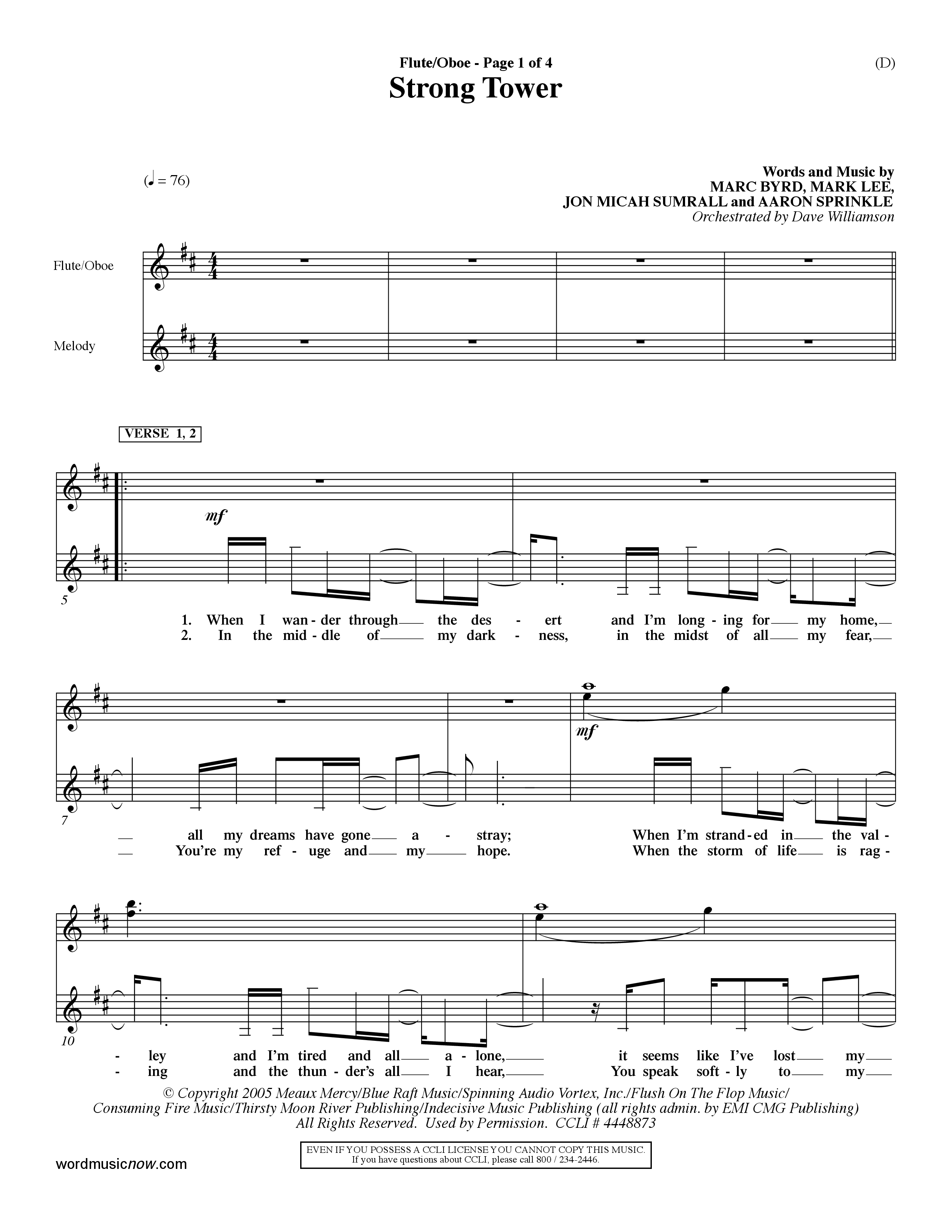 Strong Tower (Choral Anthem SATB) Flute/Oboe (Word Music Choral / Orch. Dave Williamson)