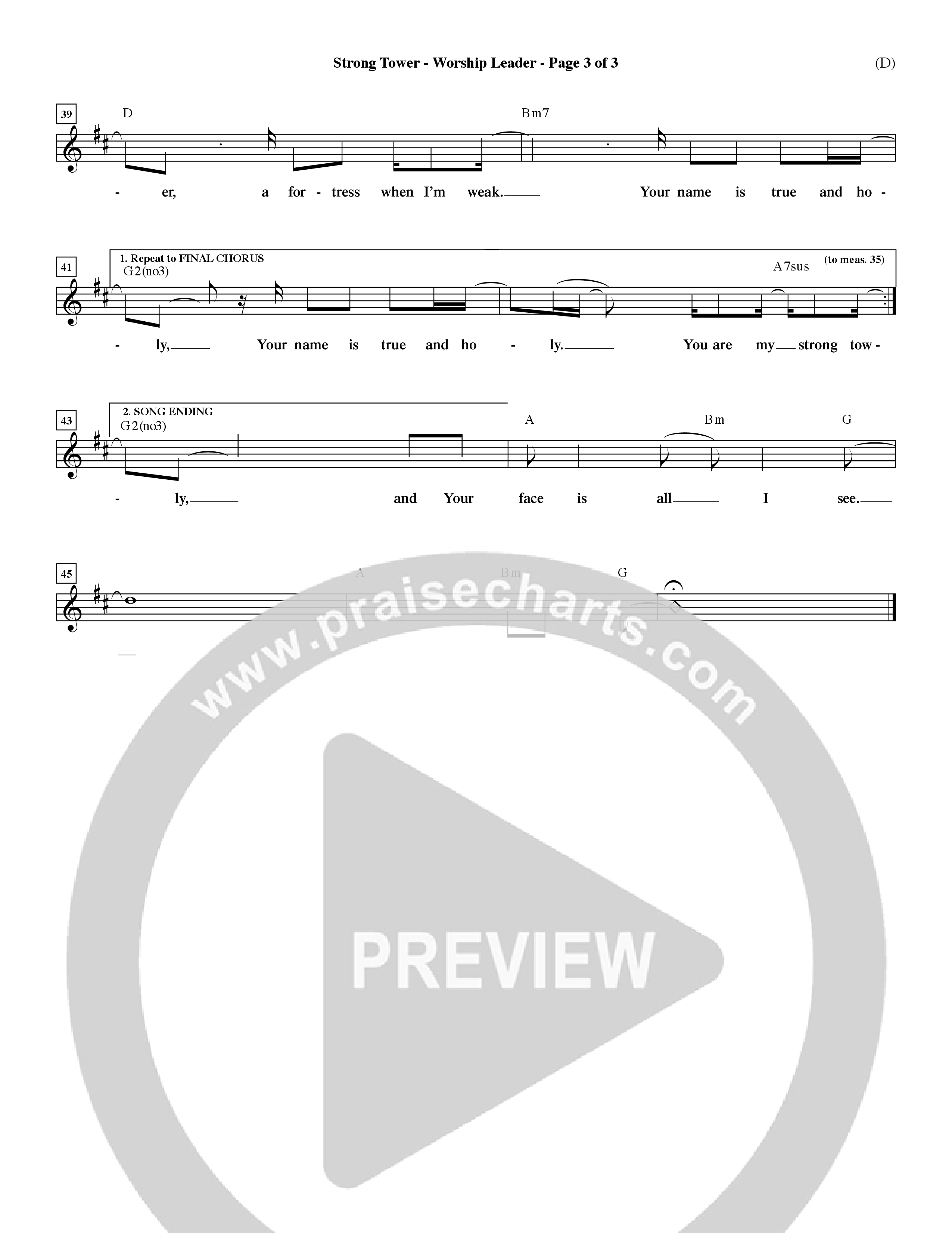 Strong Tower (Choral Anthem SATB) Lead Sheet (Mel) (Word Music Choral / Orch. Dave Williamson)