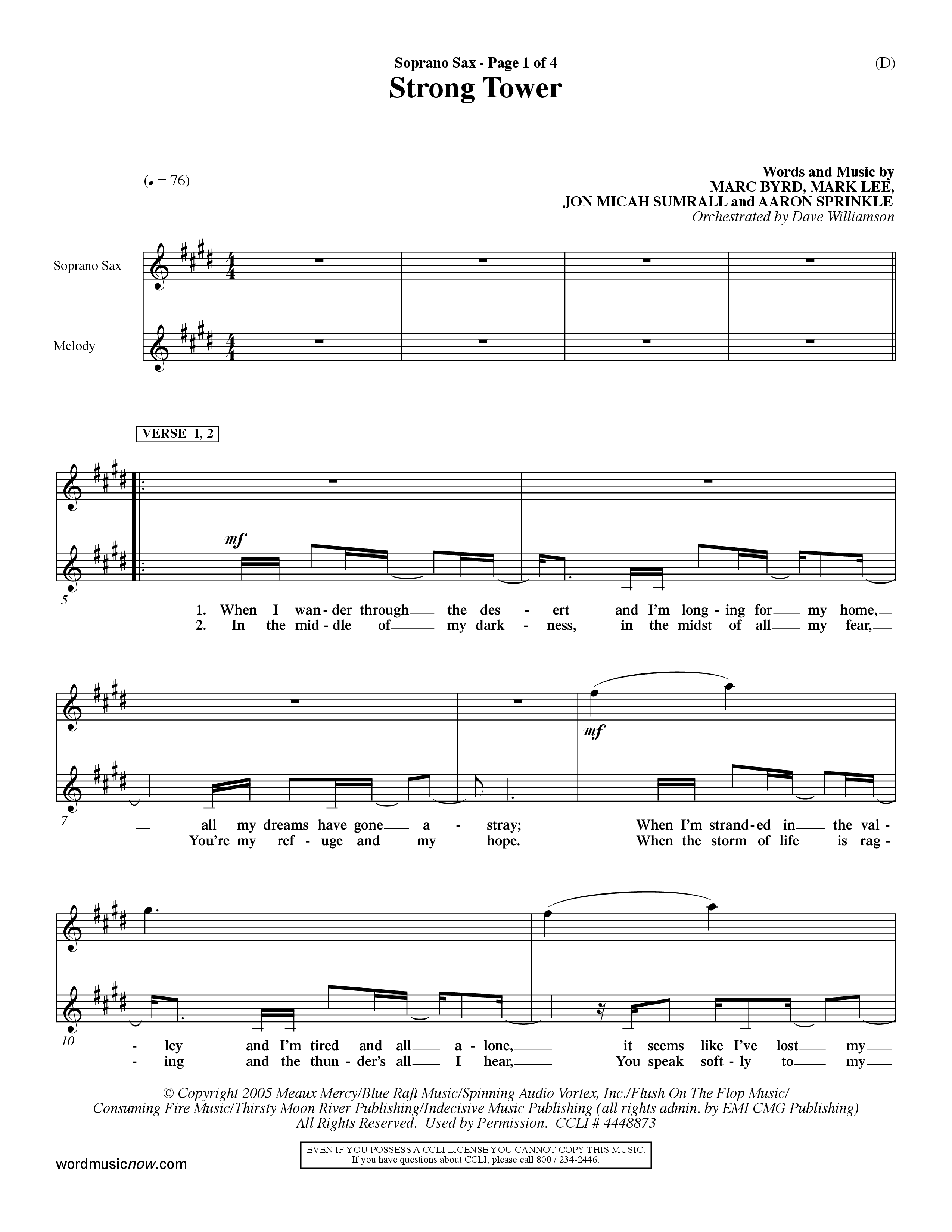 Strong Tower (Choral Anthem SATB) Saxophone (Word Music Choral / Orch. Dave Williamson)