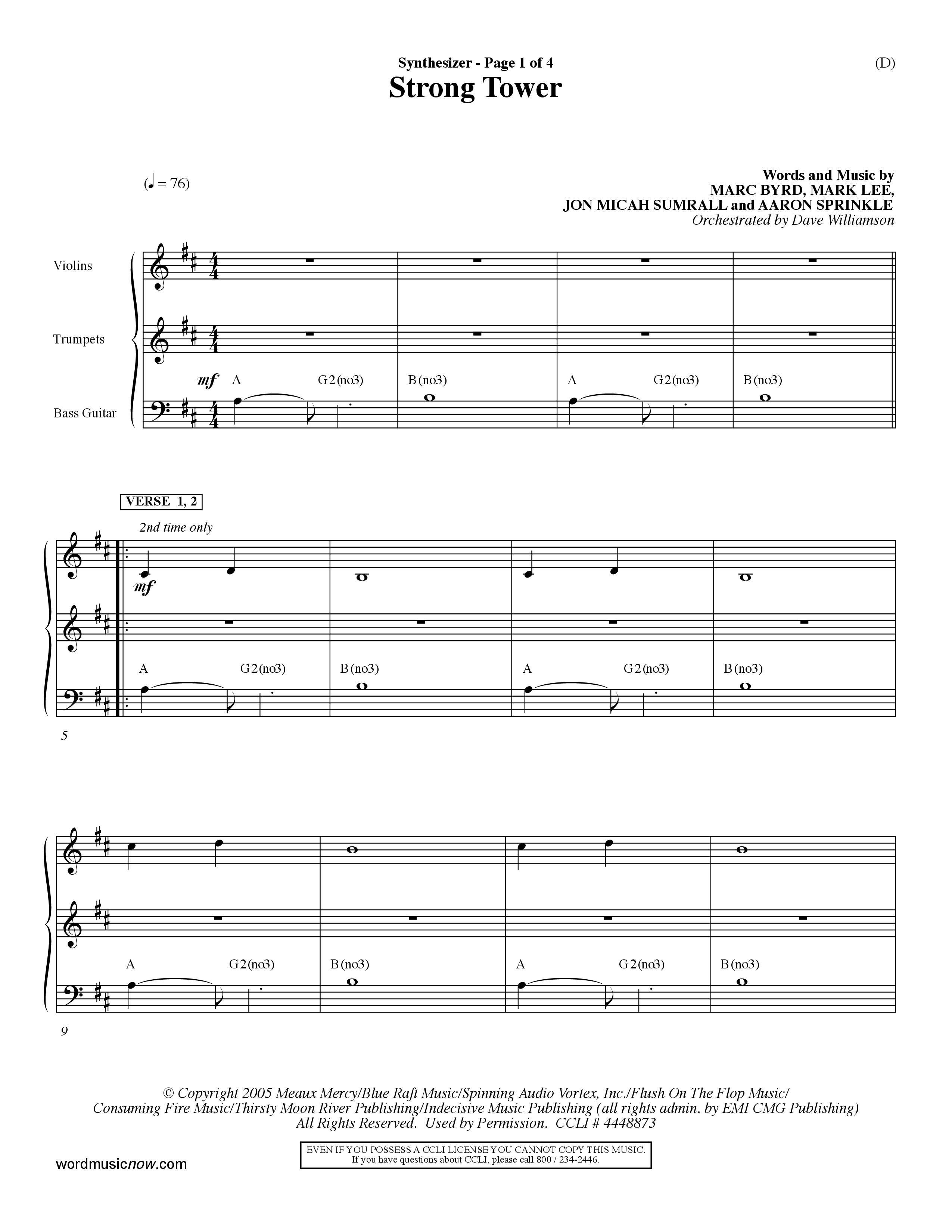 Strong Tower (Choral Anthem SATB) Synth (Word Music Choral / Orch. Dave Williamson)