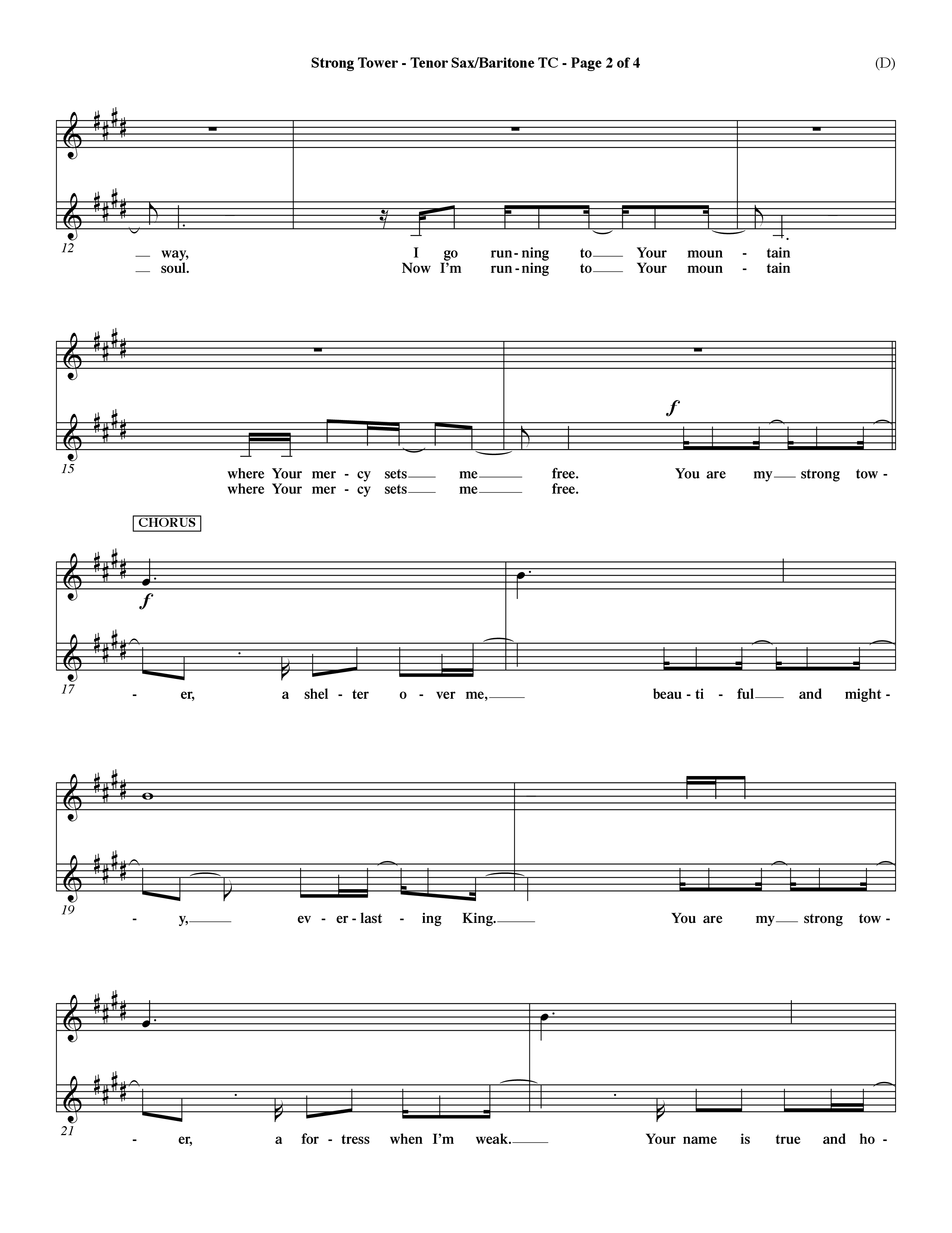 Strong Tower (Choral Anthem SATB) Tenor Sax/Baritone T.C. (Word Music Choral / Orch. Dave Williamson)
