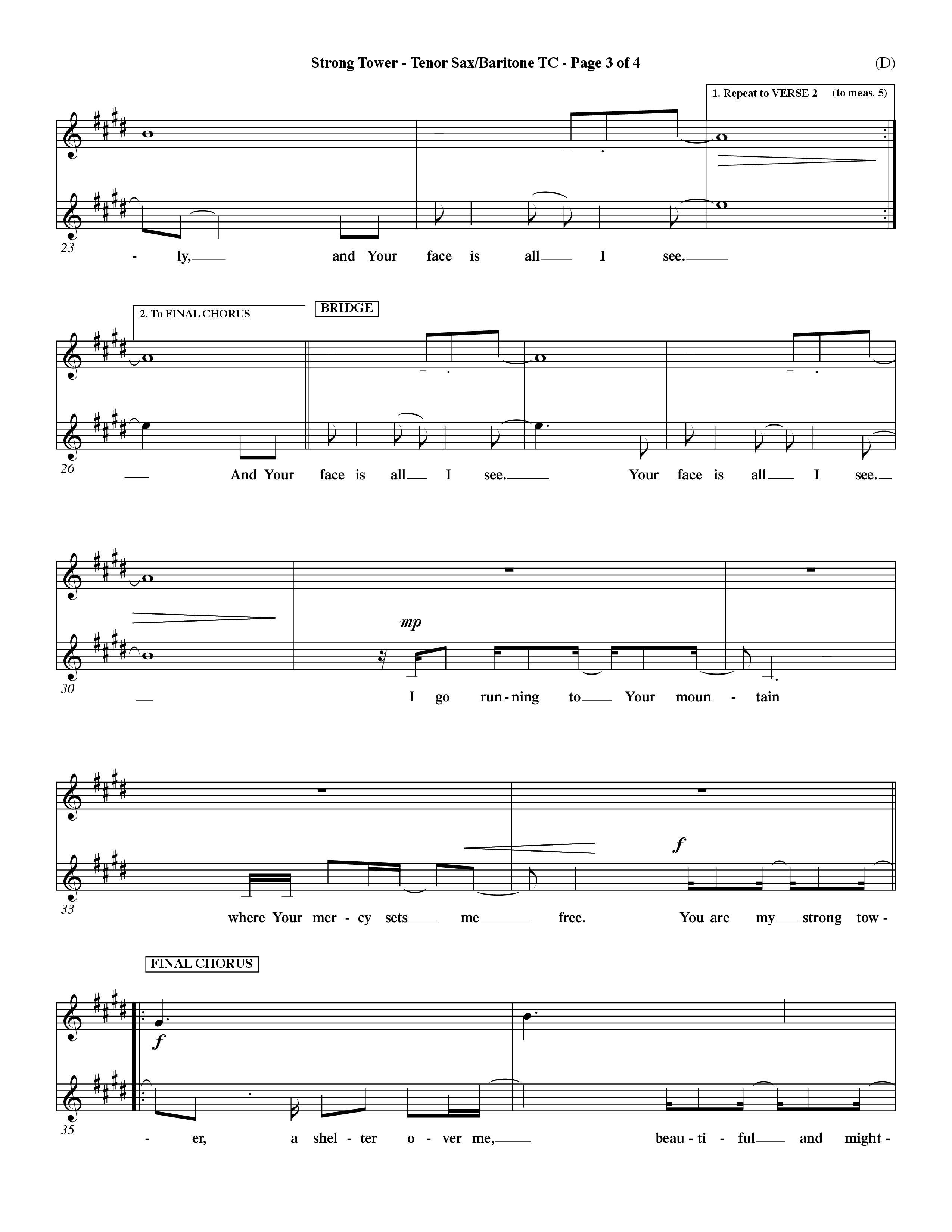 Strong Tower (Choral Anthem SATB) Tenor Sax/Baritone T.C. (Word Music Choral / Orch. Dave Williamson)