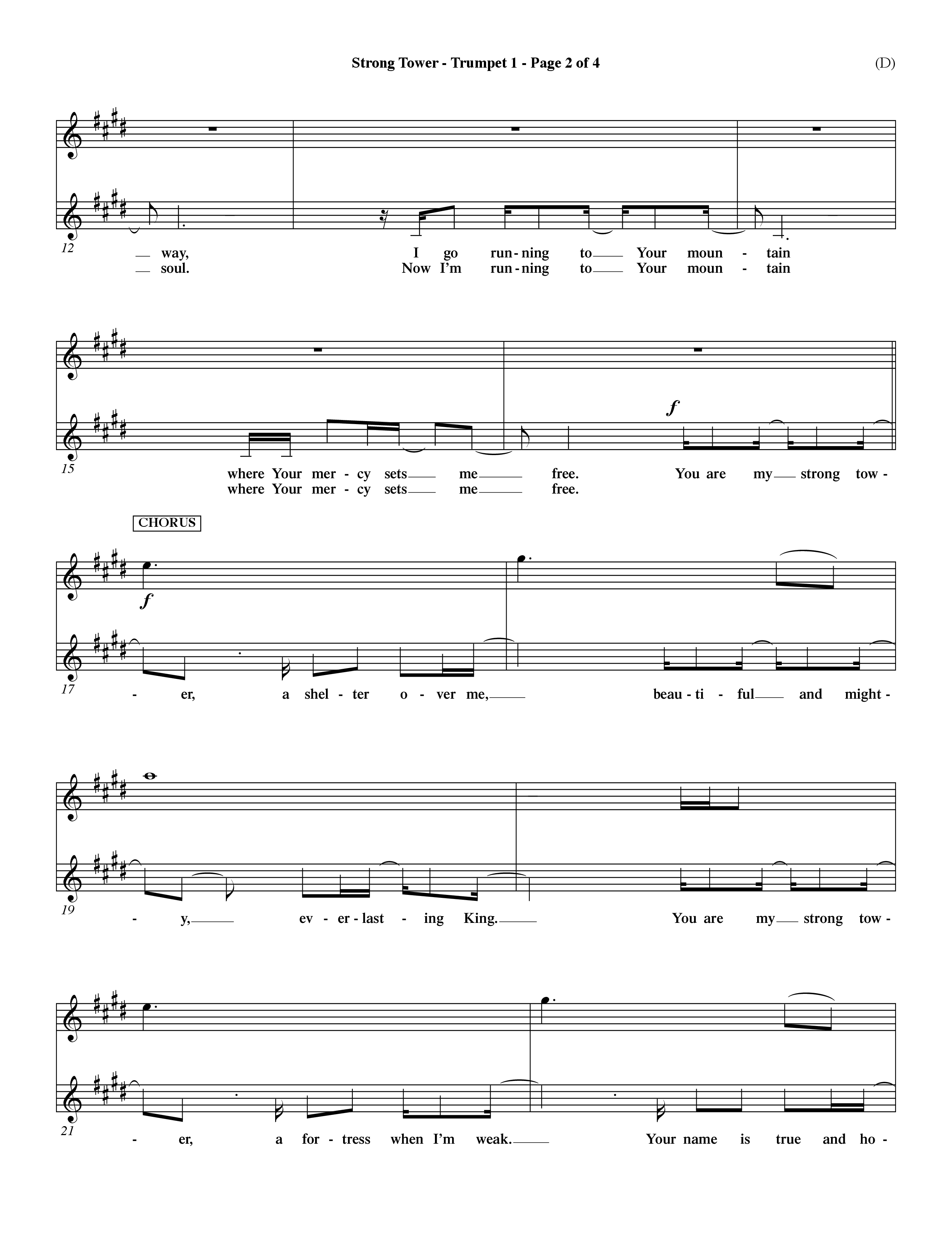 Strong Tower (Choral Anthem SATB) Trumpet 1 (Word Music Choral / Orch. Dave Williamson)