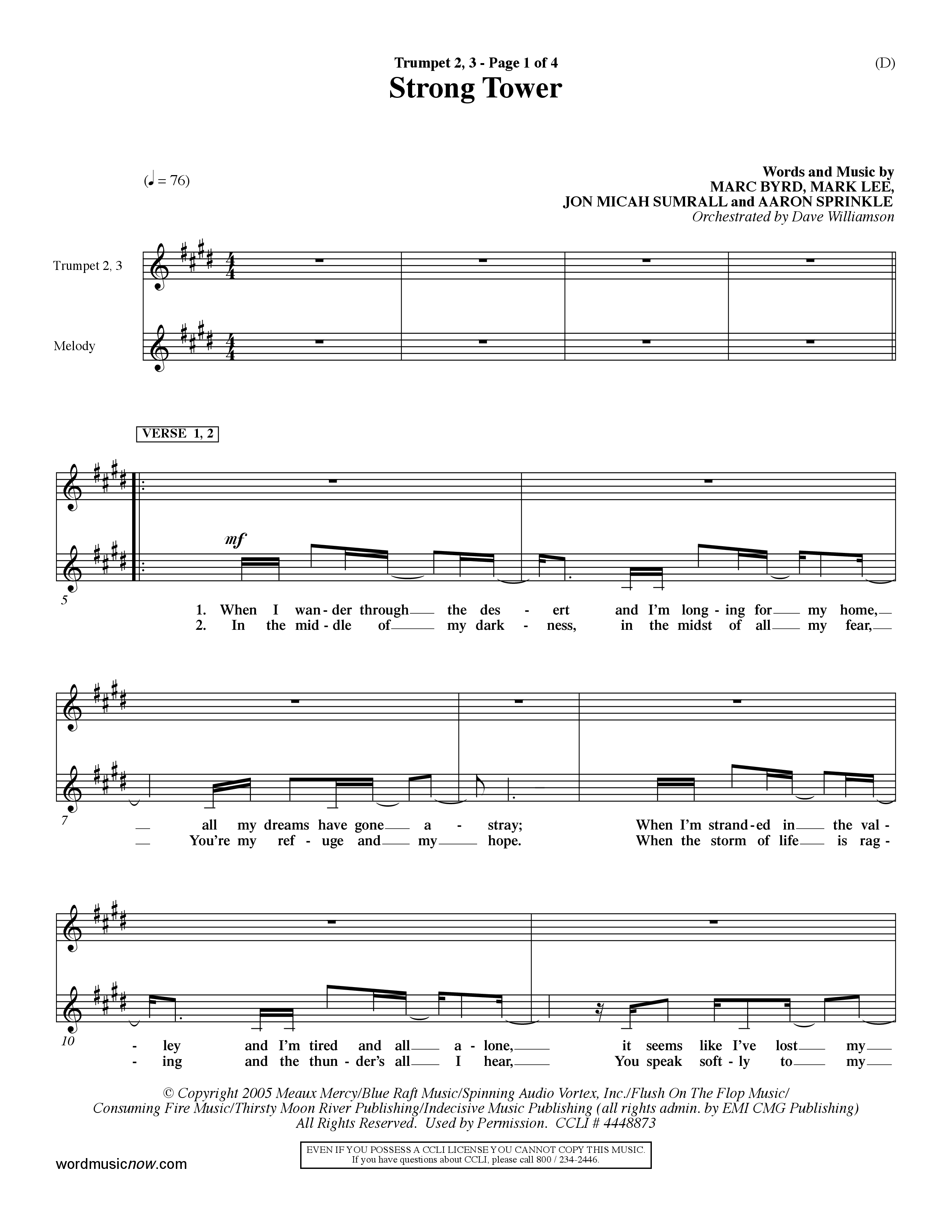 Strong Tower (Choral Anthem SATB) Trumpet 2/3 (Word Music Choral / Orch. Dave Williamson)
