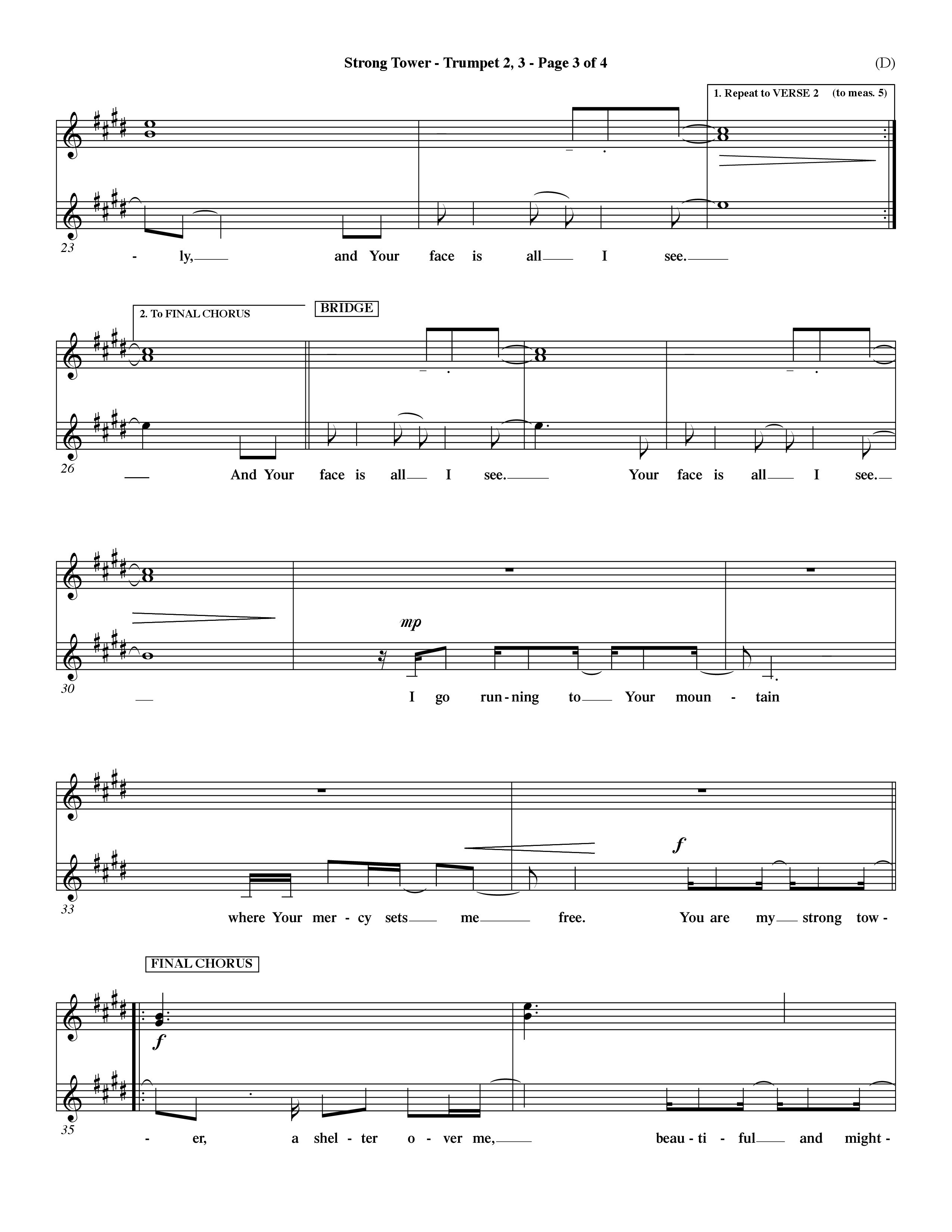 Strong Tower (Choral Anthem SATB) Trumpet 2/3 (Word Music Choral / Orch. Dave Williamson)