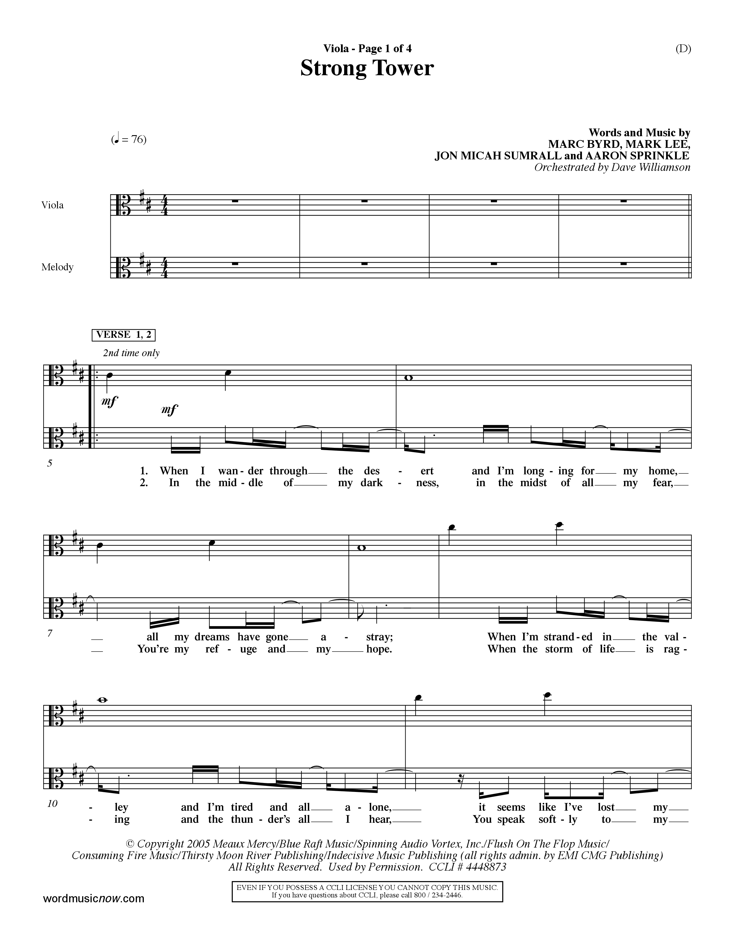 Strong Tower (Choral Anthem SATB) Viola (Word Music Choral / Orch. Dave Williamson)