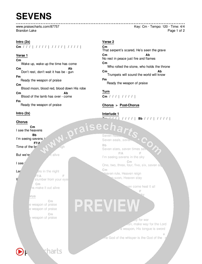 SEVENS Chords & Lyrics (Brandon Lake)