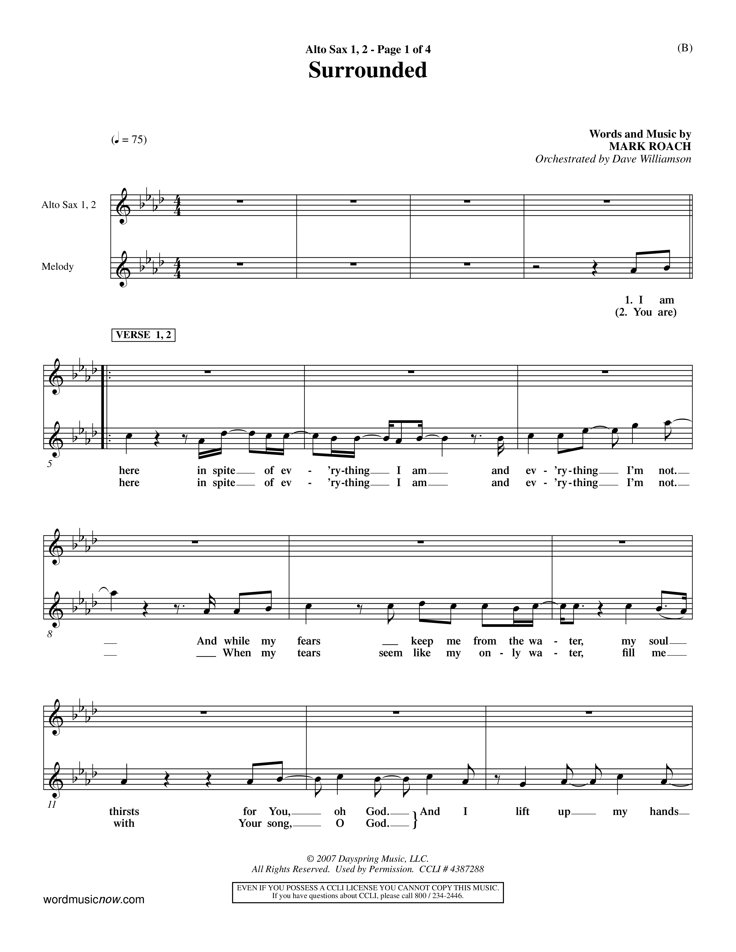 Surrounded (Choral Anthem SATB) Alto Sax 1/2 (Word Music Choral / Orch. Dave Williamson)