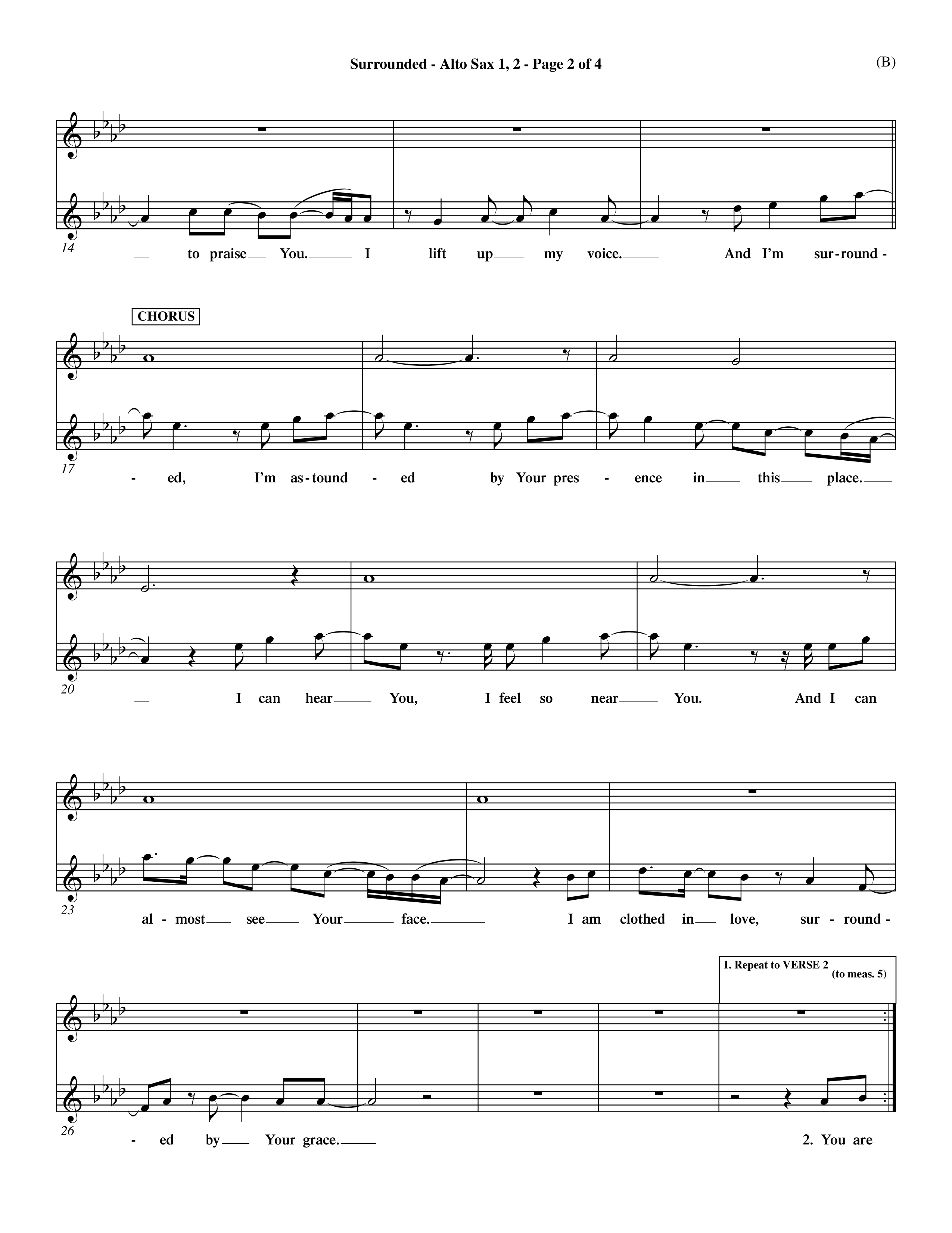 Surrounded (Choral Anthem SATB) Alto Sax 1/2 (Word Music Choral / Orch. Dave Williamson)