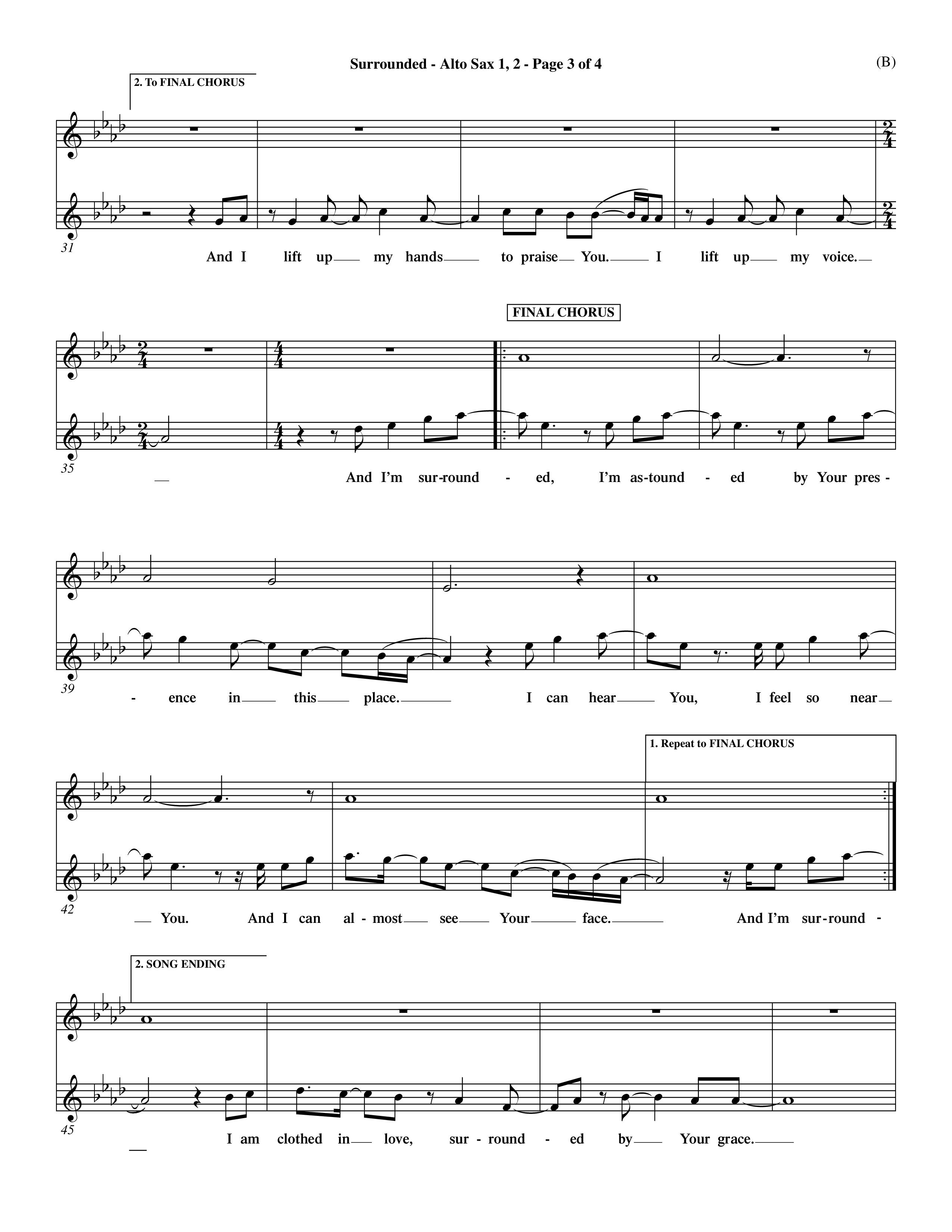 Surrounded (Choral Anthem SATB) Alto Sax 1/2 (Word Music Choral / Orch. Dave Williamson)