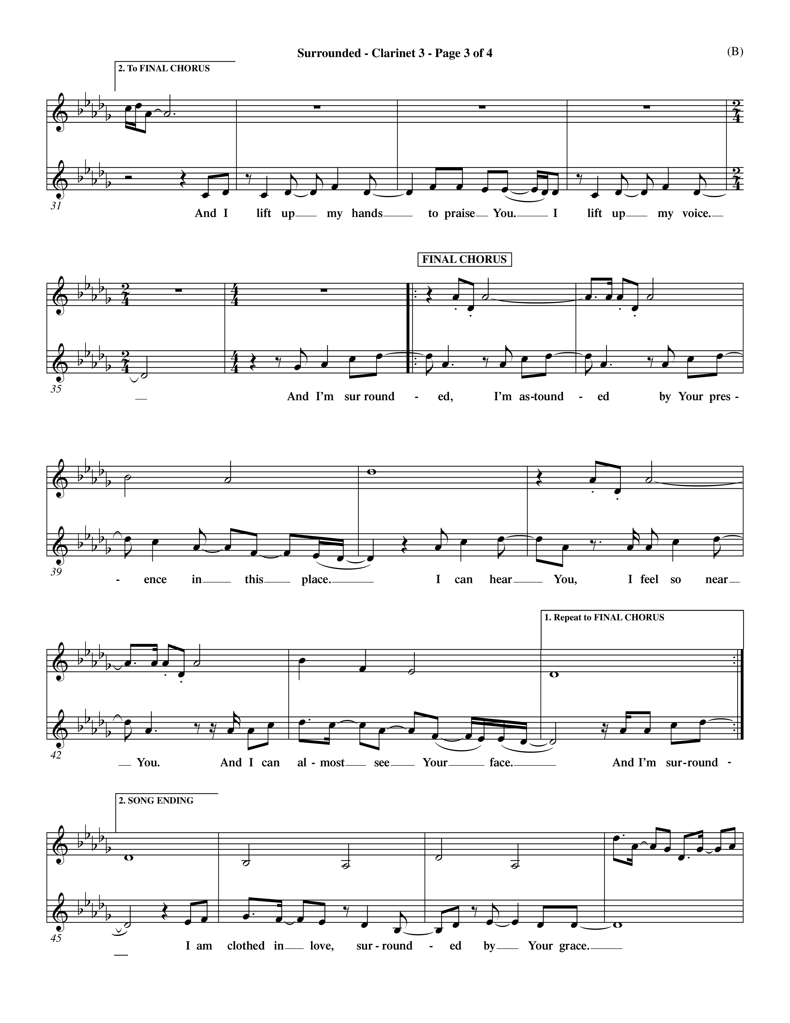 Surrounded (Choral Anthem SATB) Clarinet 3 (Word Music Choral / Orch. Dave Williamson)