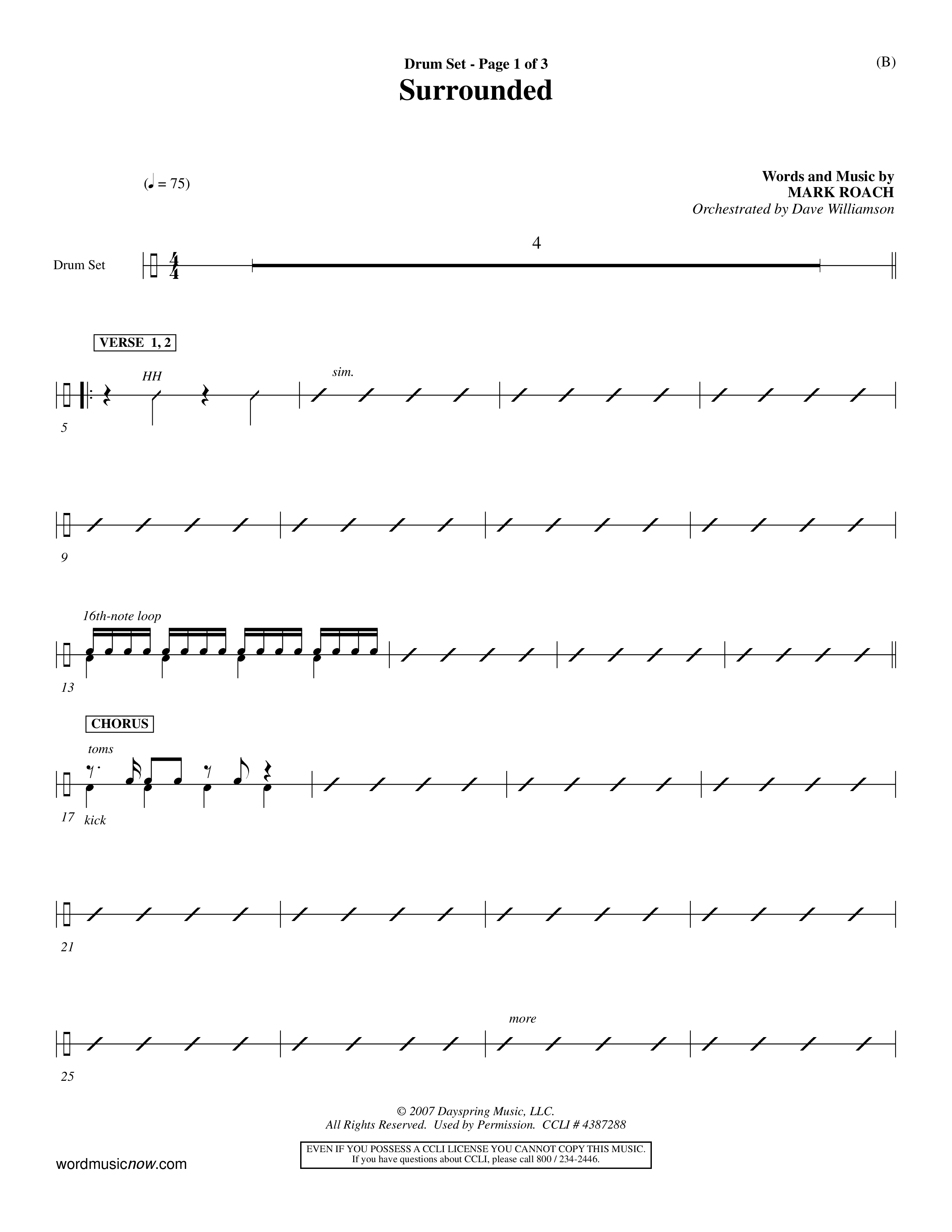 Surrounded (Choral Anthem SATB) Drum Set (Word Music Choral / Orch. Dave Williamson)
