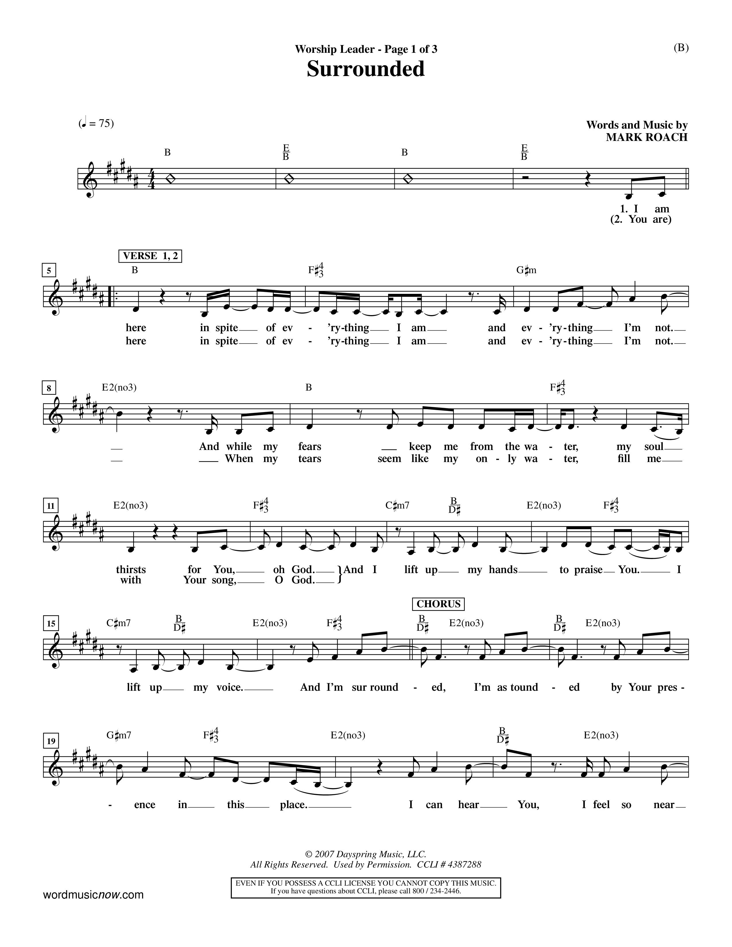 Surrounded (Choral Anthem SATB) Lead Sheet (Mel) (Word Music Choral / Orch. Dave Williamson)