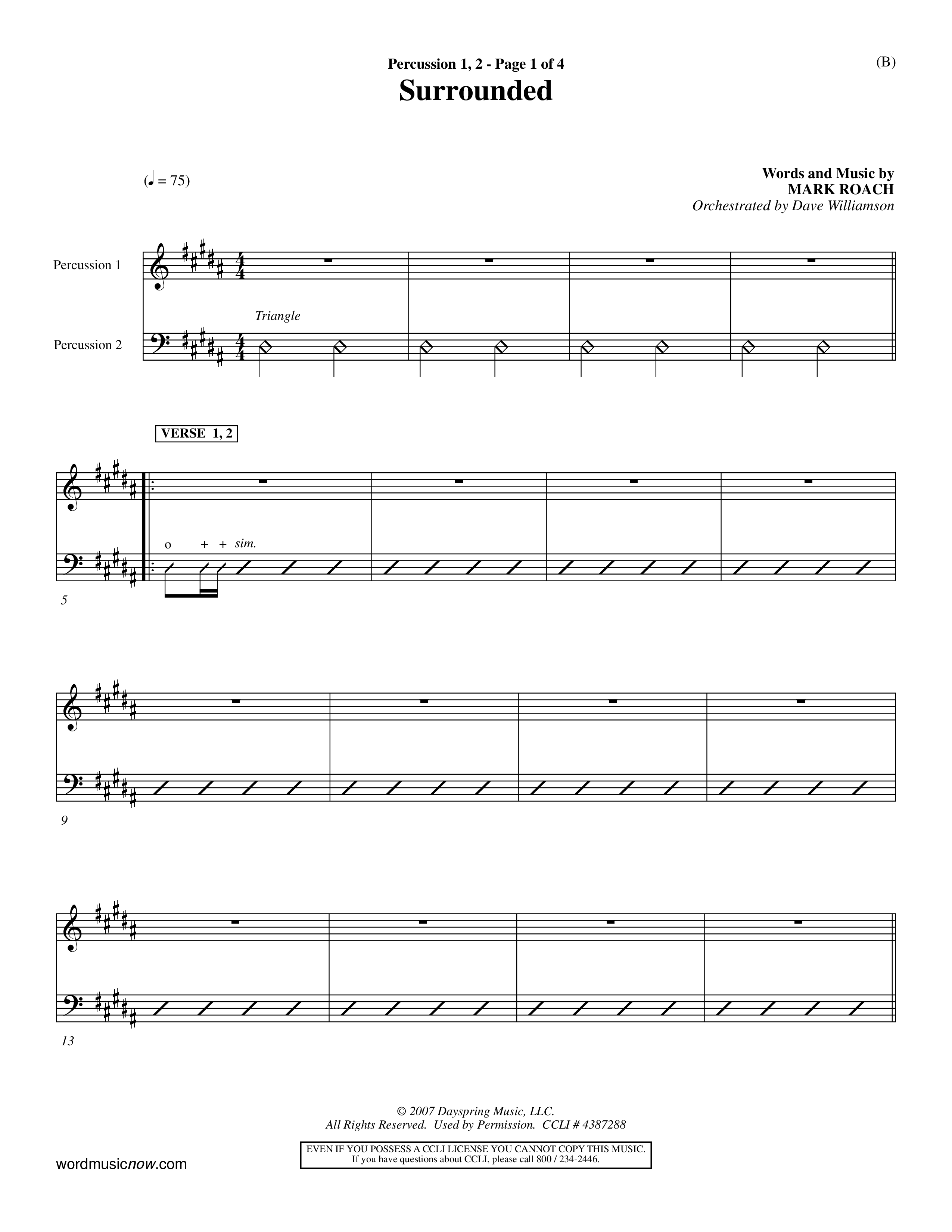 Surrounded (Choral Anthem SATB) Percussion 1/2 (Word Music Choral / Orch. Dave Williamson)