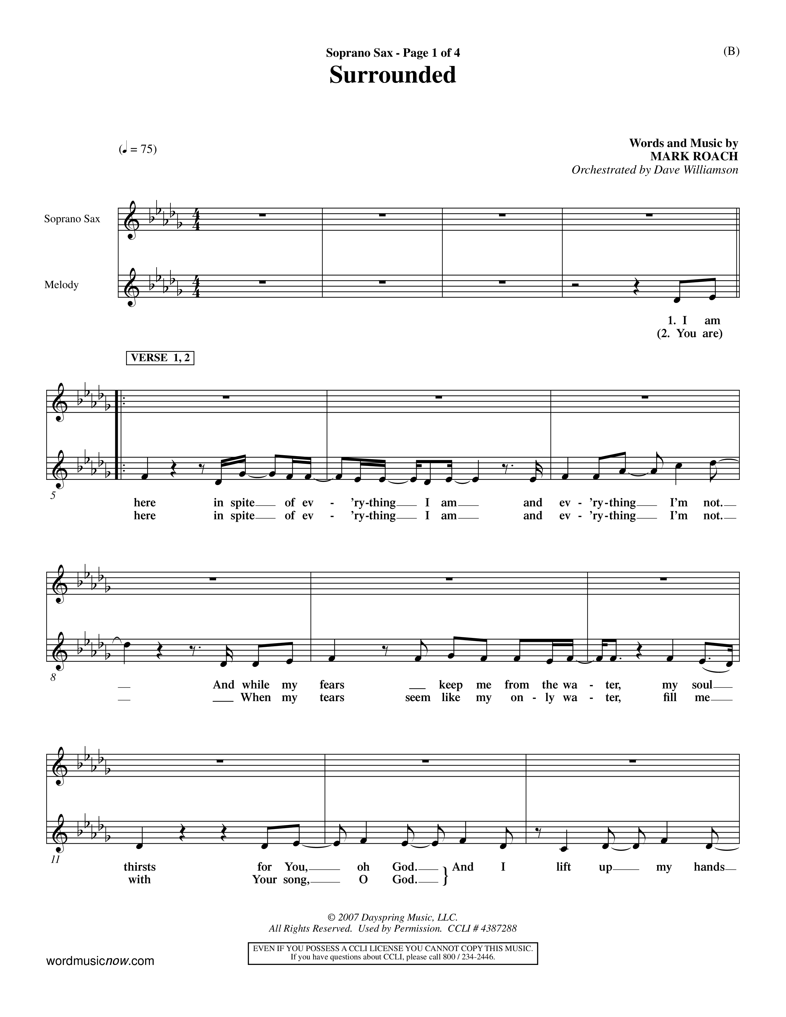 Surrounded (Choral Anthem SATB) Saxophone (Word Music Choral / Orch. Dave Williamson)