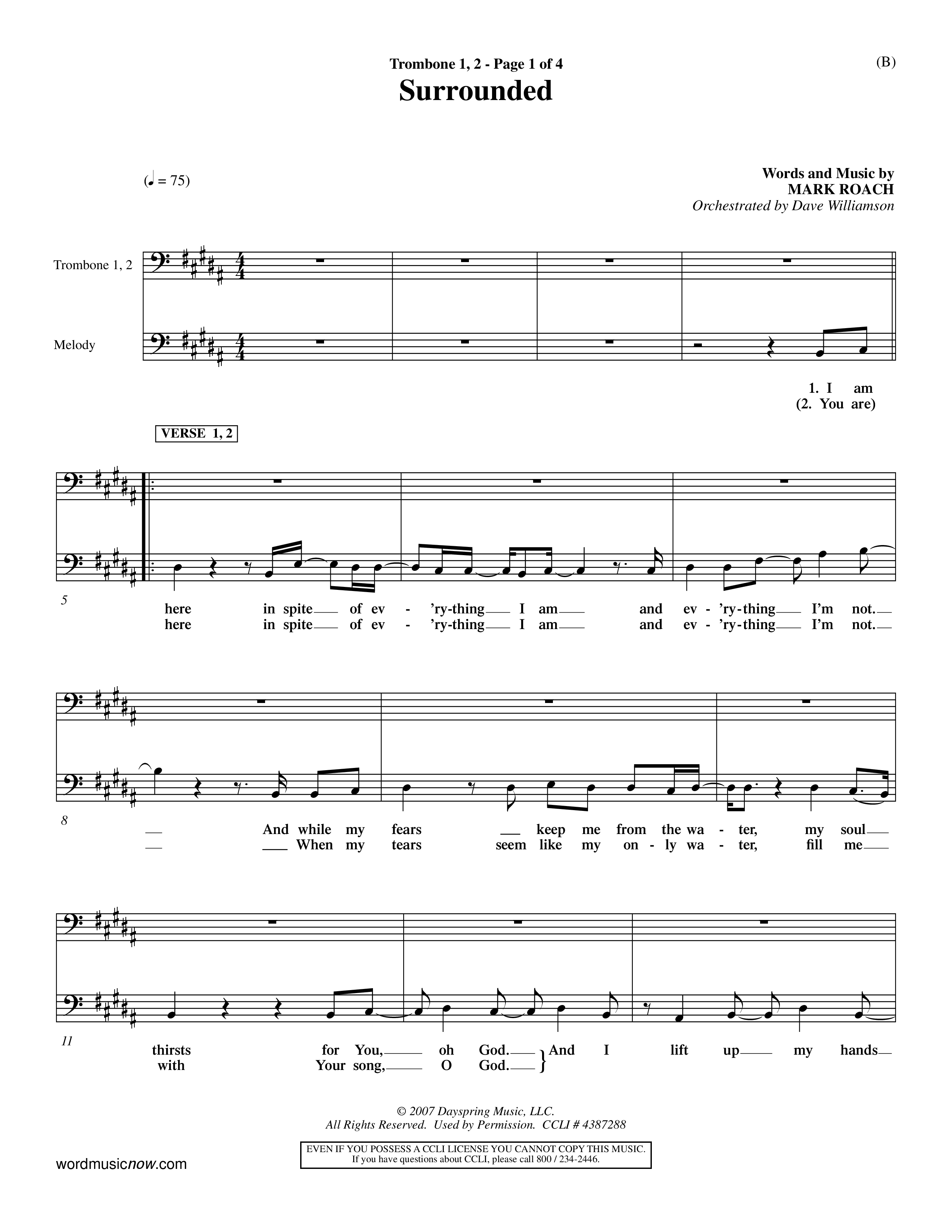 Surrounded (Choral Anthem SATB) Trombone 1/2 (Word Music Choral / Orch. Dave Williamson)