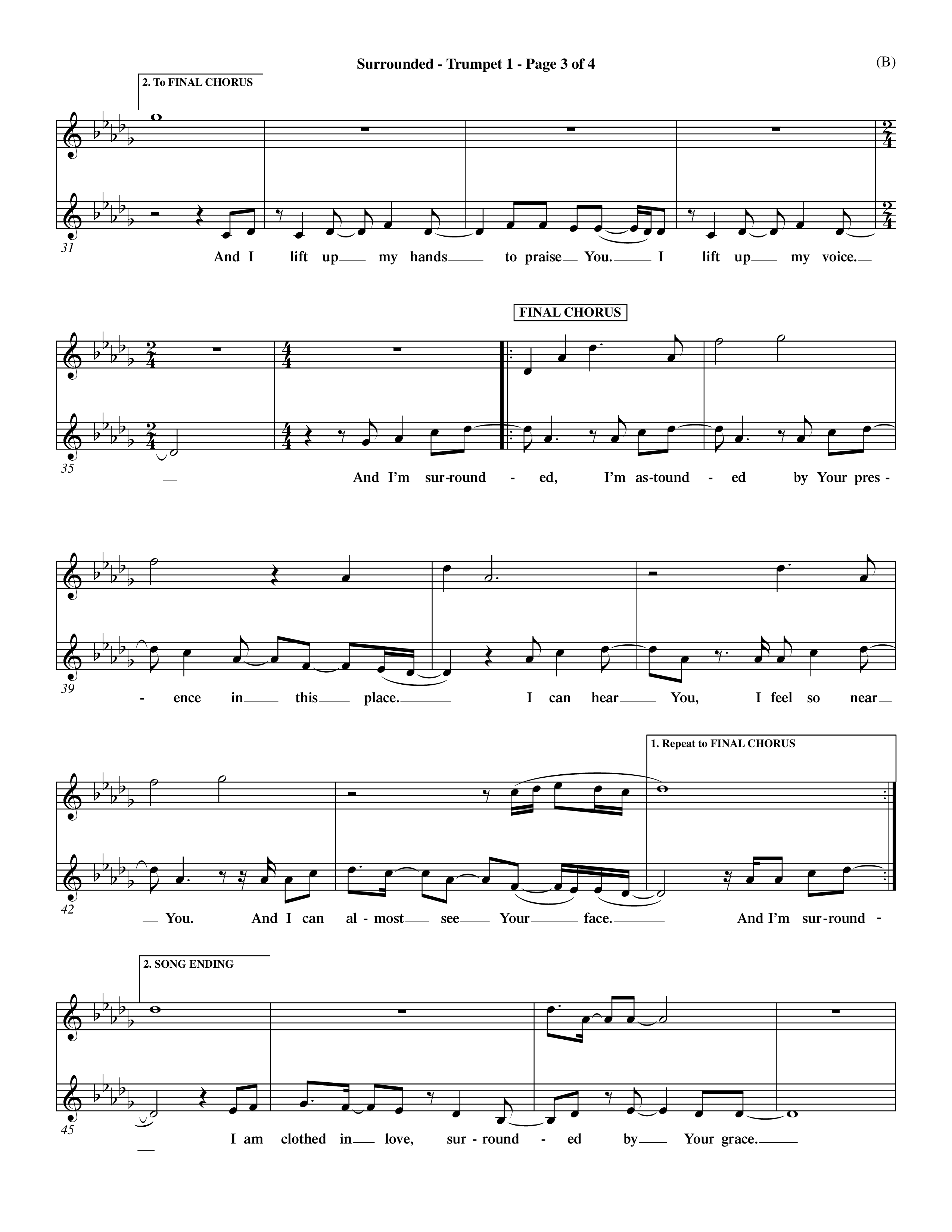 Surrounded (Choral Anthem SATB) Trumpet 1 (Word Music Choral / Orch. Dave Williamson)