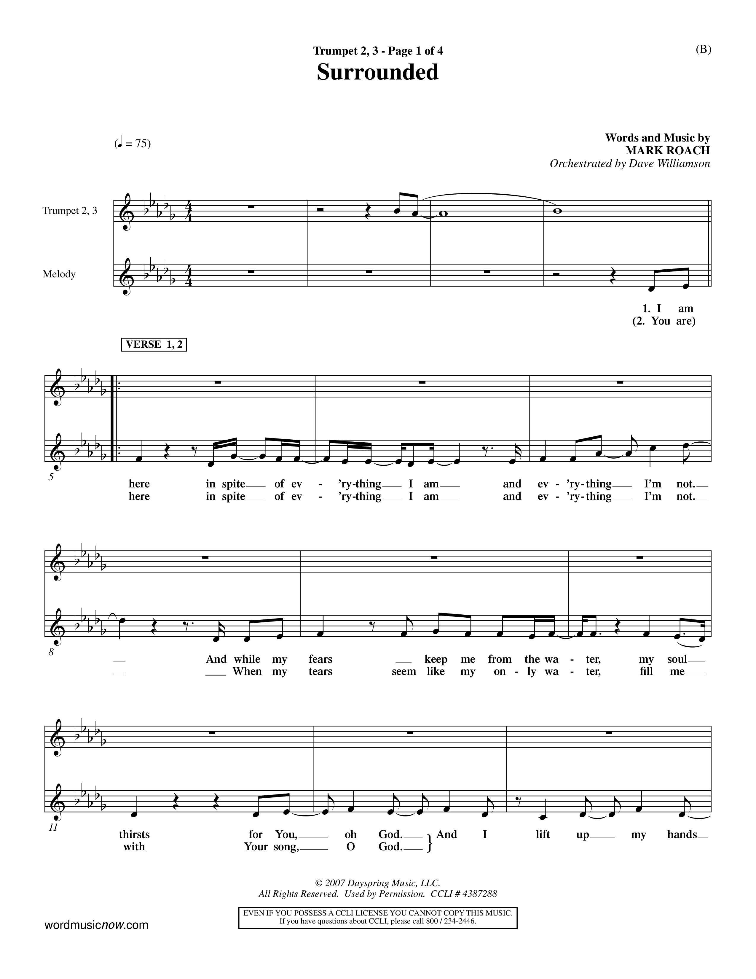 Surrounded (Choral Anthem SATB) Trumpet 2/3 (Word Music Choral / Orch. Dave Williamson)