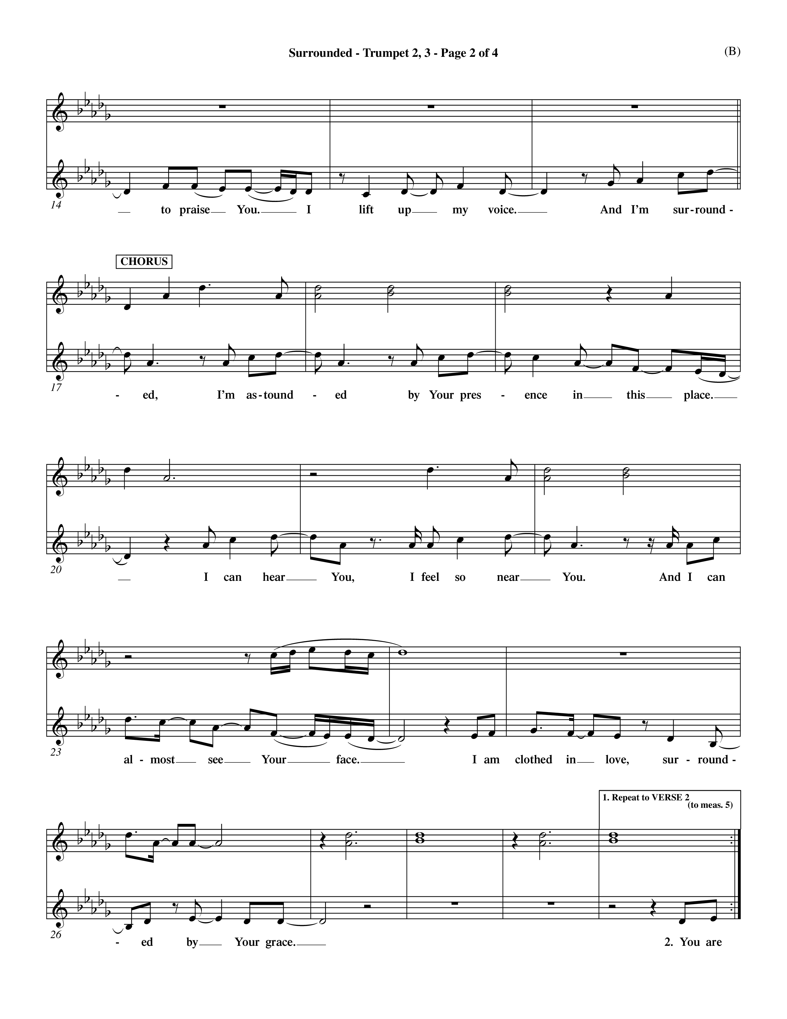 Surrounded (Choral Anthem SATB) Trumpet 2/3 (Word Music Choral / Orch. Dave Williamson)