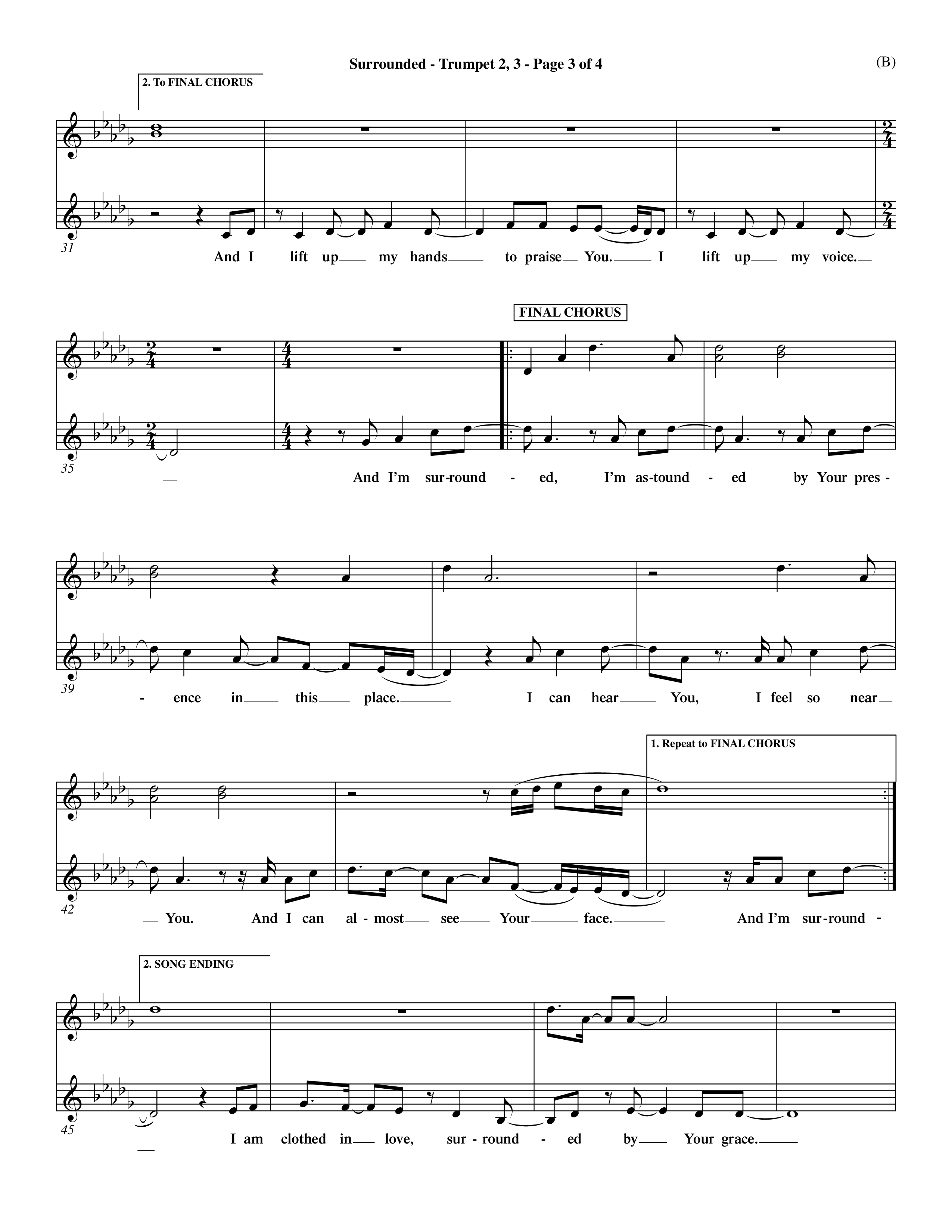 Surrounded (Choral Anthem SATB) Trumpet 2/3 (Word Music Choral / Orch. Dave Williamson)