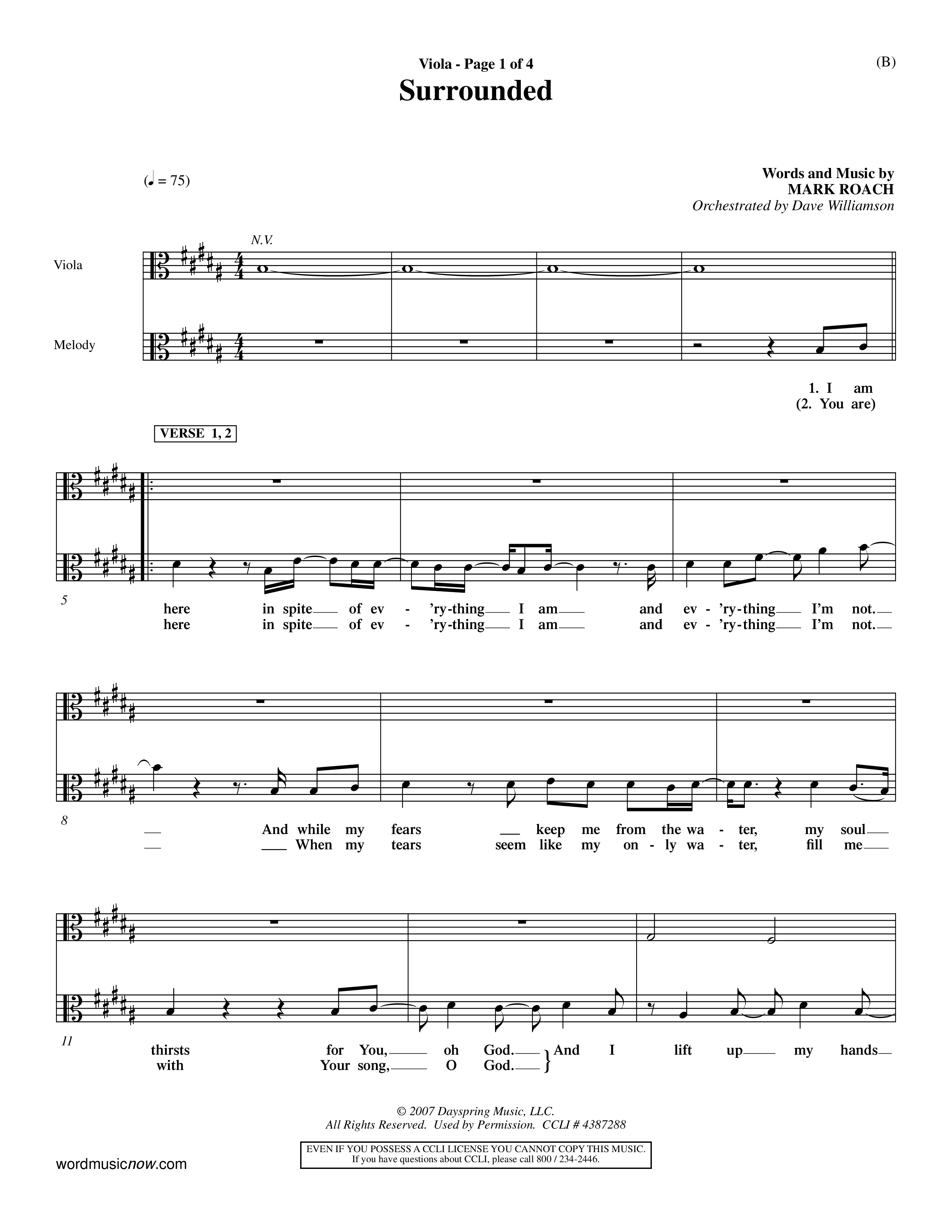 Surrounded (Choral Anthem SATB) Viola (Word Music Choral / Orch. Dave Williamson)