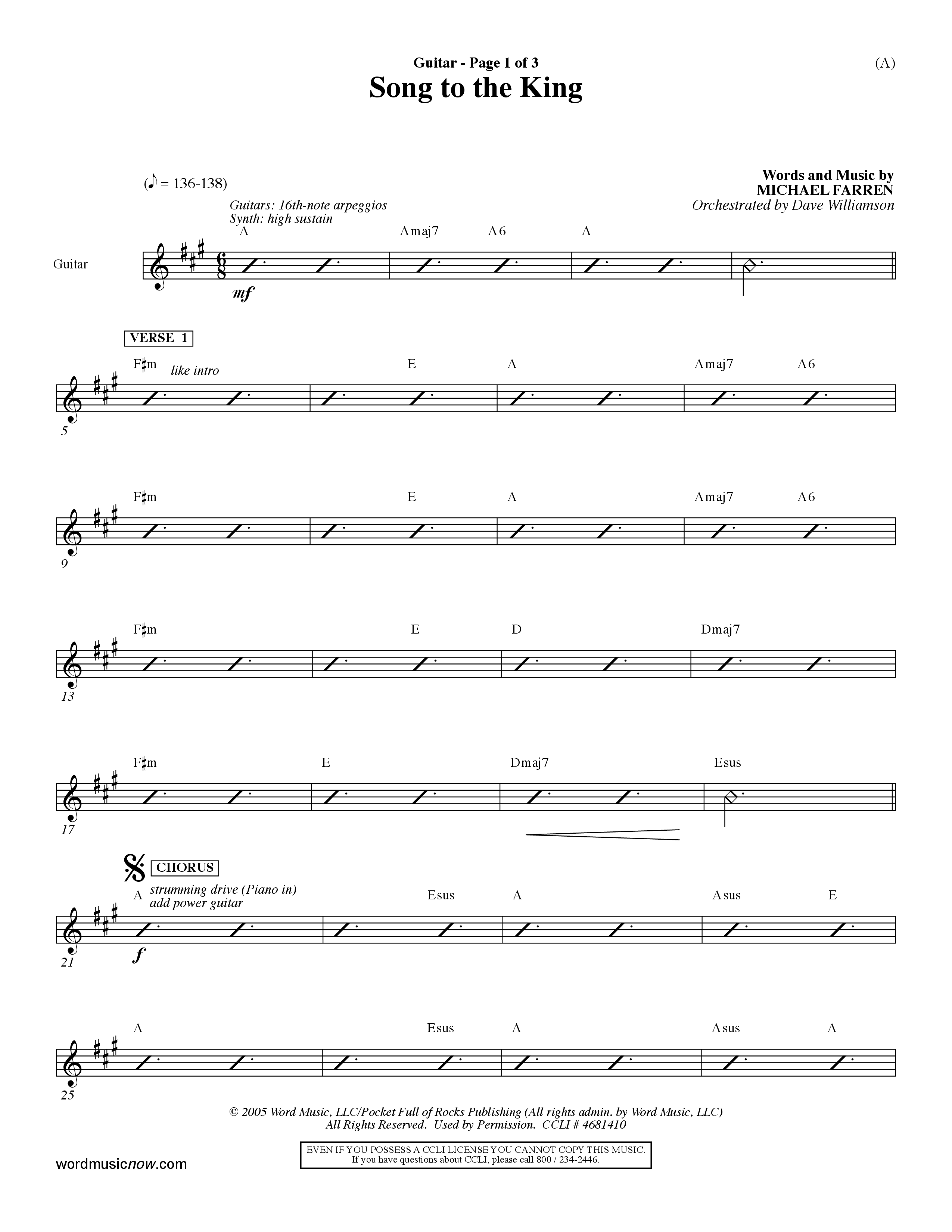 Song To The King (Choral Anthem SATB) Acoustic Guitar (Word Music Choral / Orch. Dave Williamson)