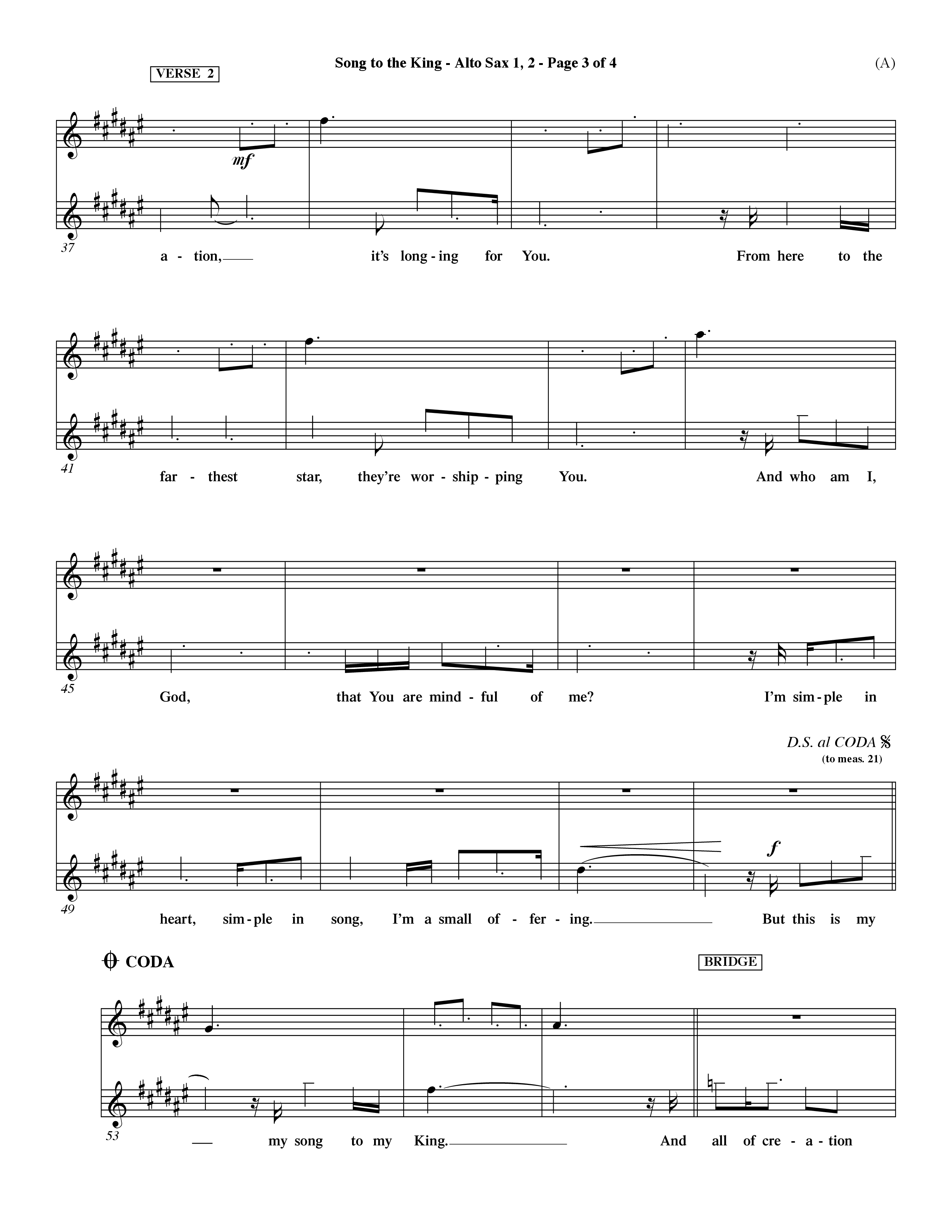 Song To The King (Choral Anthem SATB) Alto Sax 1/2 (Word Music Choral / Orch. Dave Williamson)