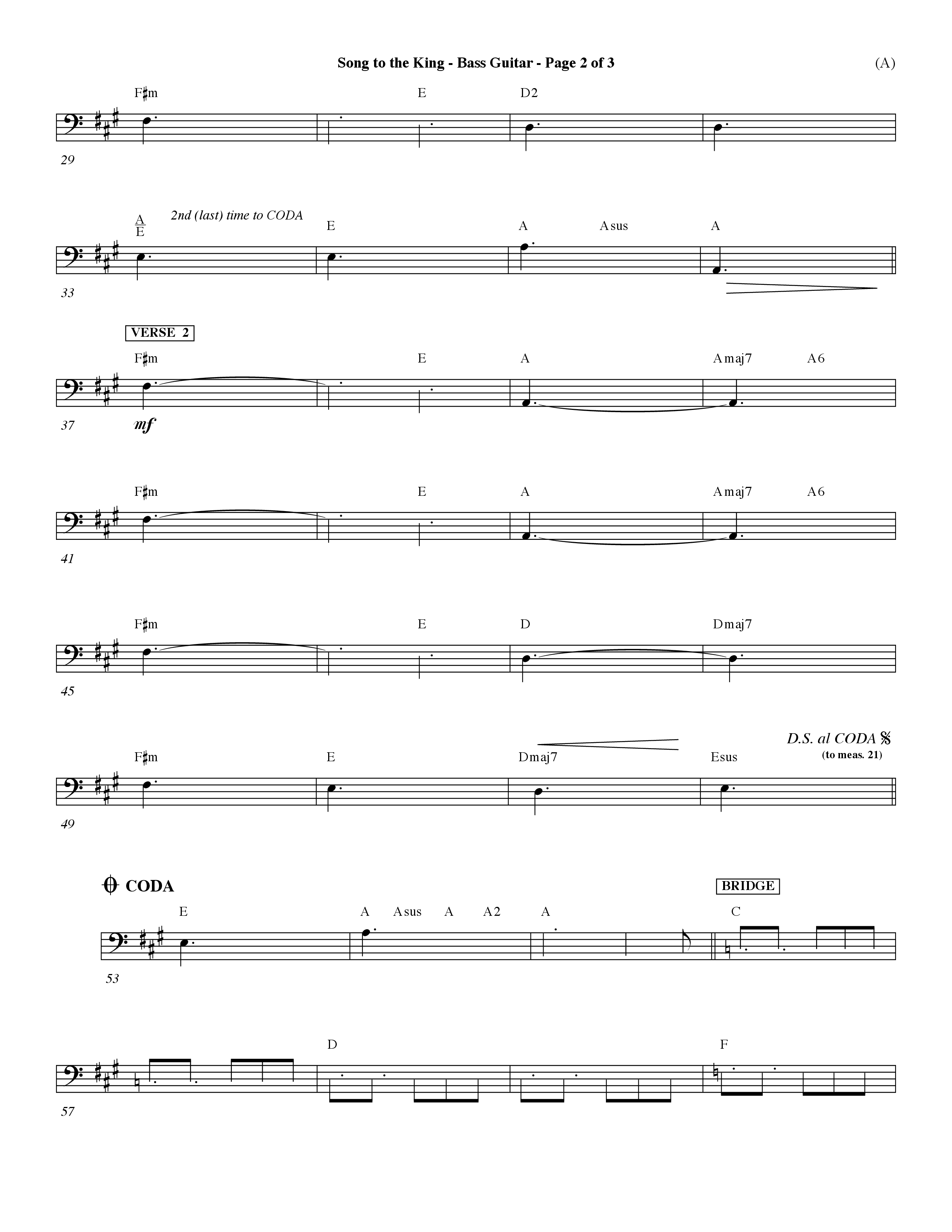Song To The King (Choral Anthem SATB) Bass Guitar (Word Music Choral / Orch. Dave Williamson)
