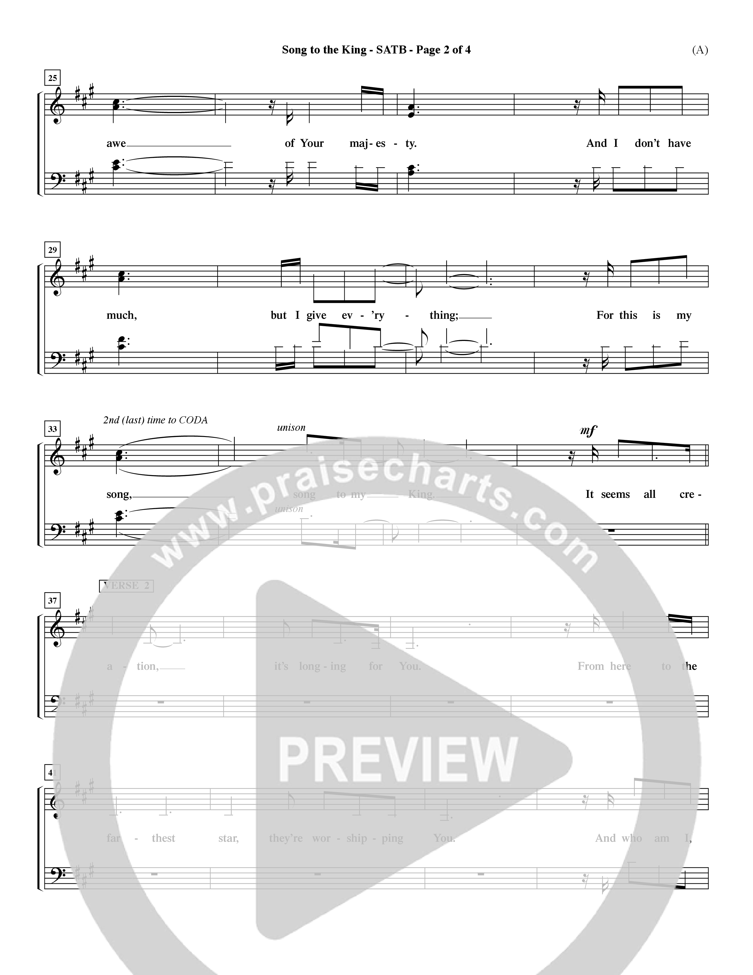 Song To The King (Choral Anthem SATB) Choir Sheet (SATB) (Word Music Choral / Orch. Dave Williamson)