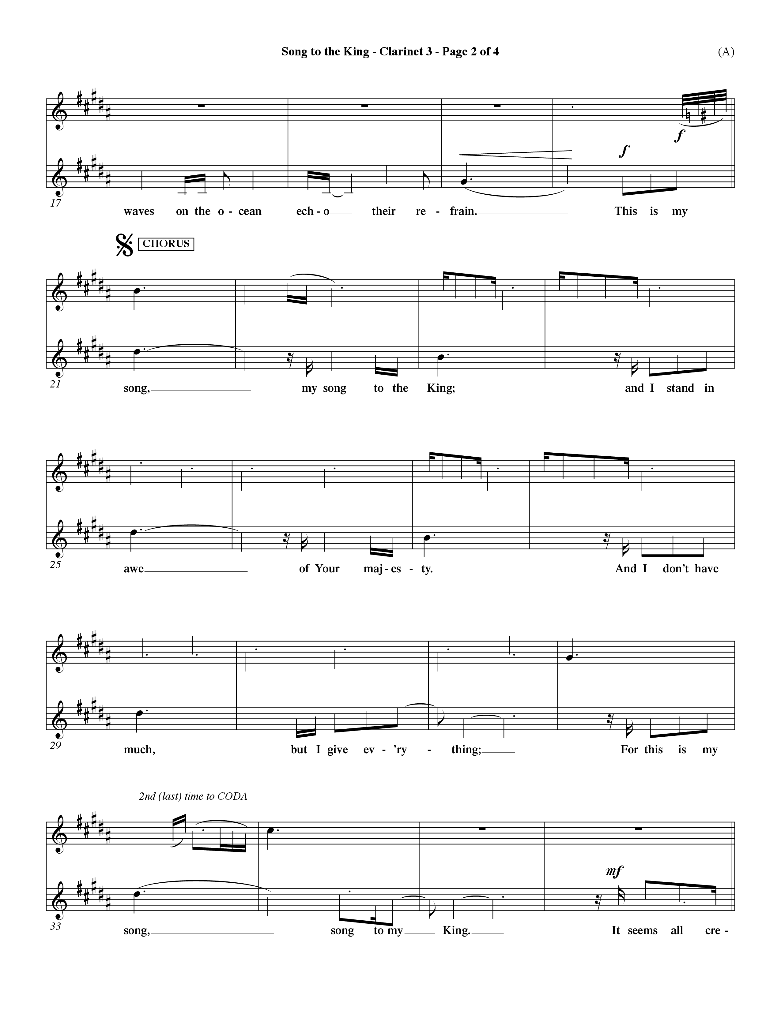 Song To The King (Choral Anthem SATB) Clarinet 3 (Word Music Choral / Orch. Dave Williamson)