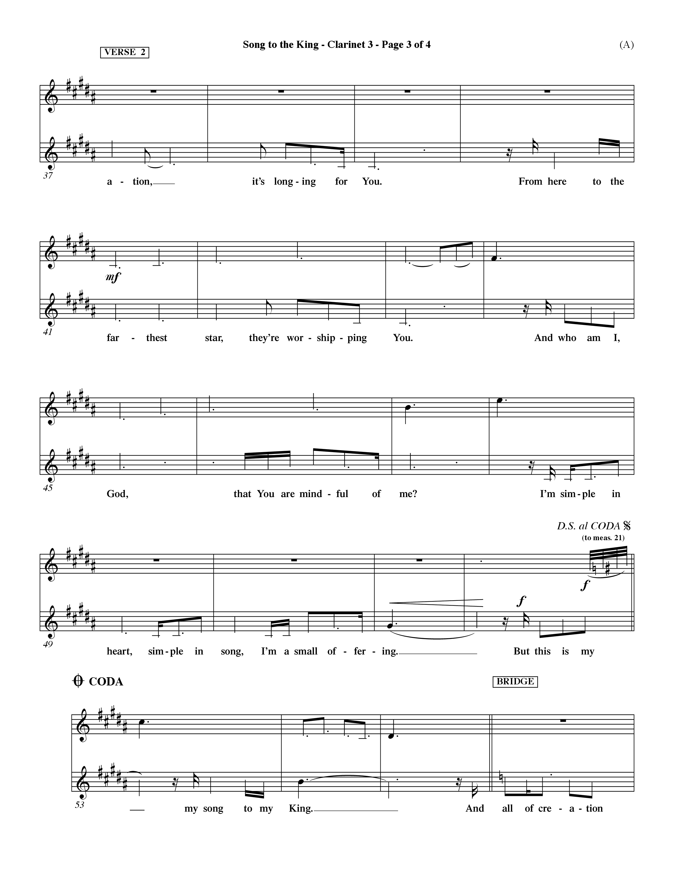 Song To The King (Choral Anthem SATB) Clarinet 3 (Word Music Choral / Orch. Dave Williamson)