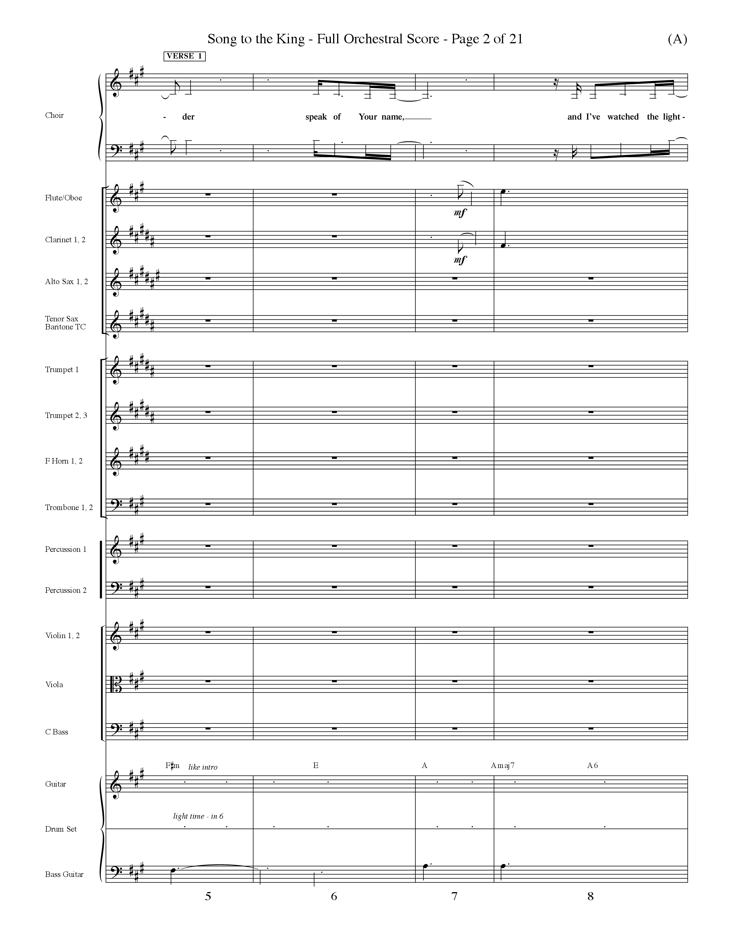 Song To The King (Choral Anthem SATB) Orchestration (Word Music Choral / Orch. Dave Williamson)