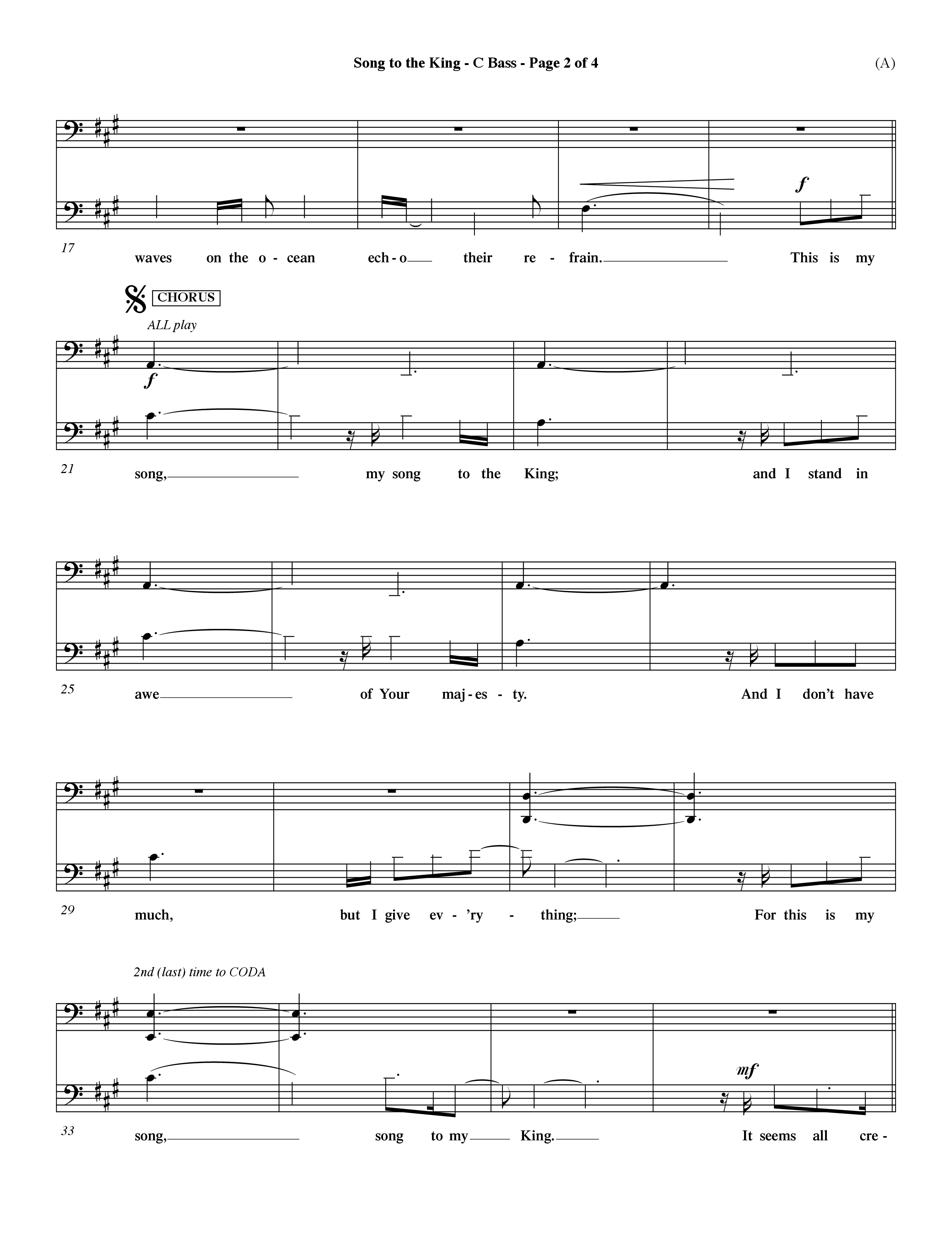 Song To The King (Choral Anthem SATB) Contrabass (Word Music Choral / Orch. Dave Williamson)