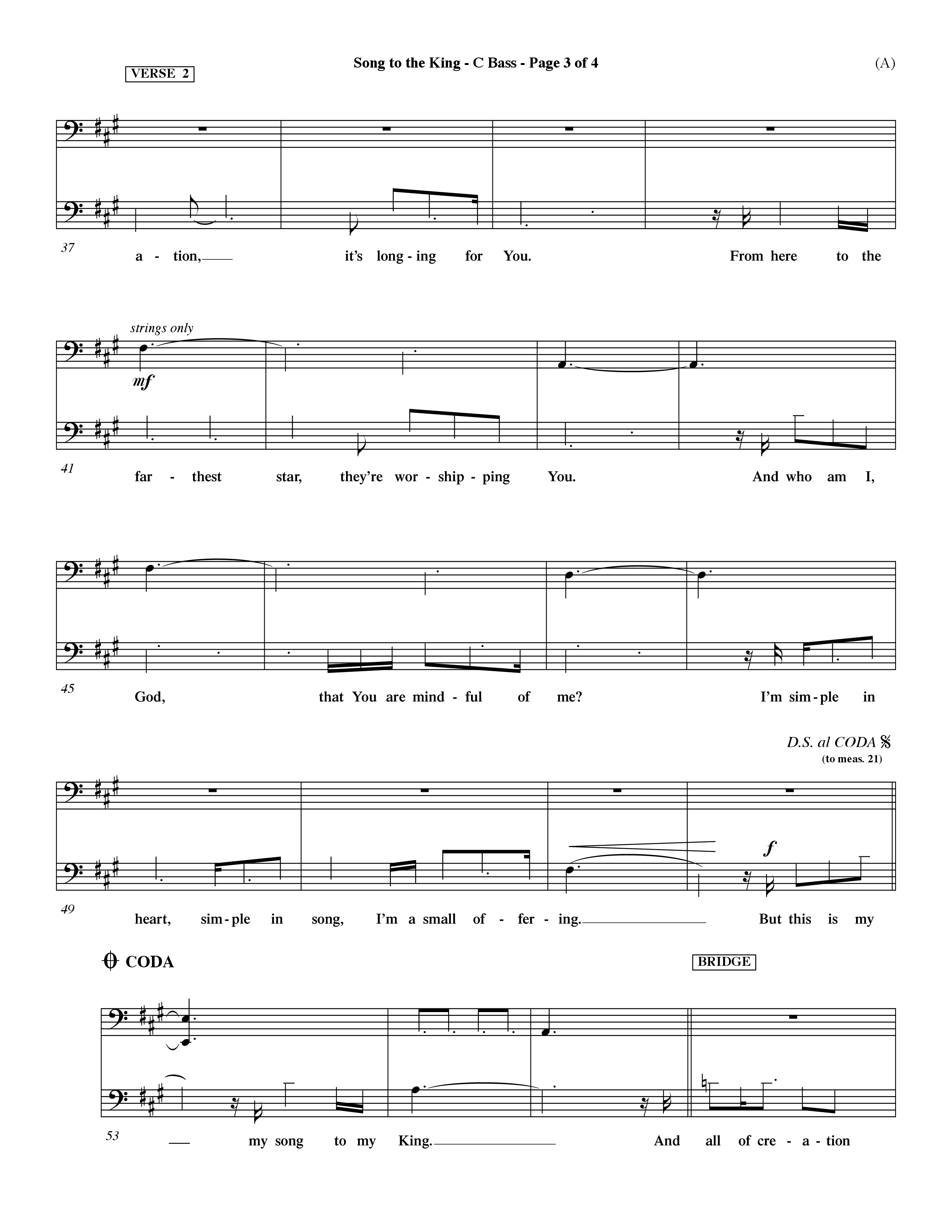 Song To The King (Choral Anthem SATB) Contrabass (Word Music Choral / Orch. Dave Williamson)