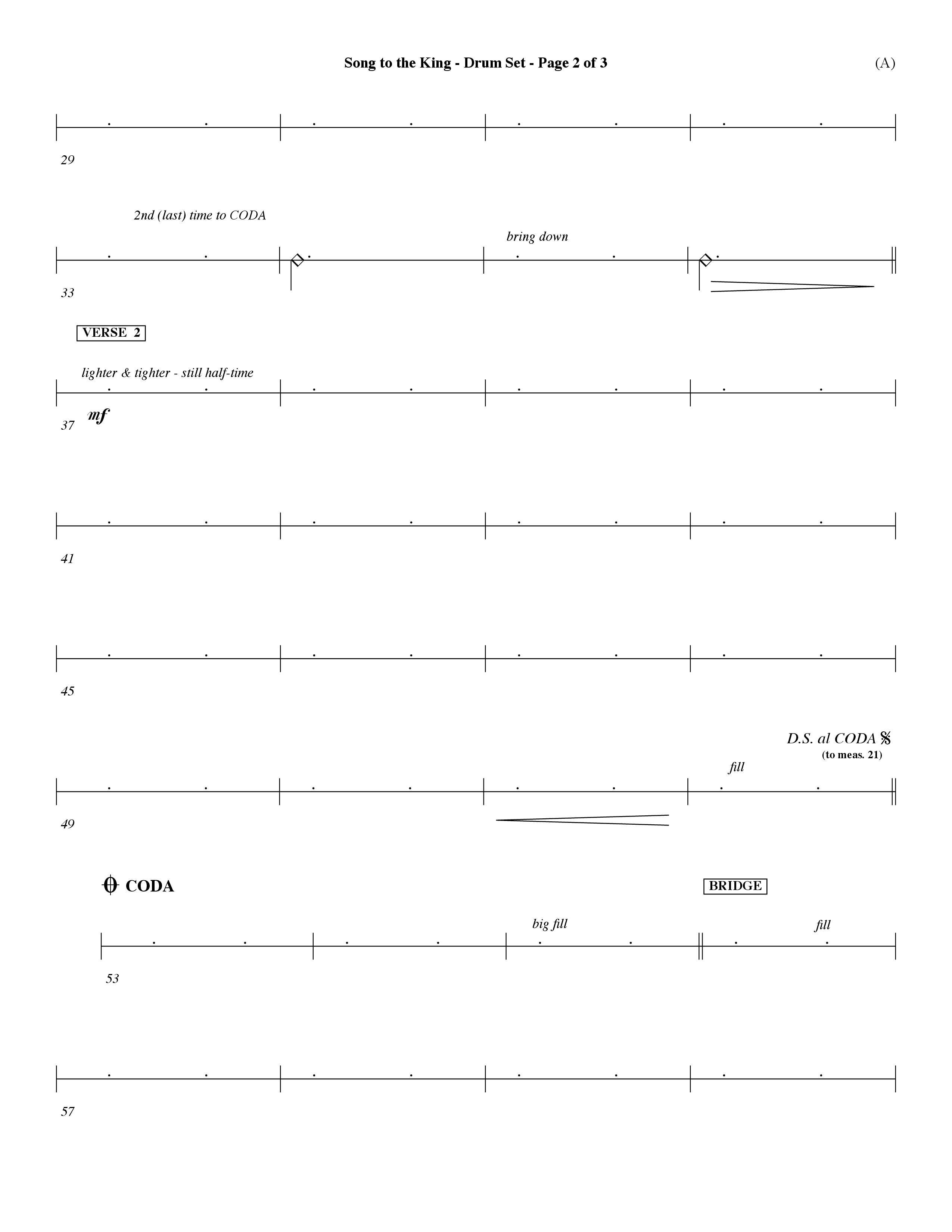 Song To The King (Choral Anthem SATB) Drum Set (Word Music Choral / Orch. Dave Williamson)