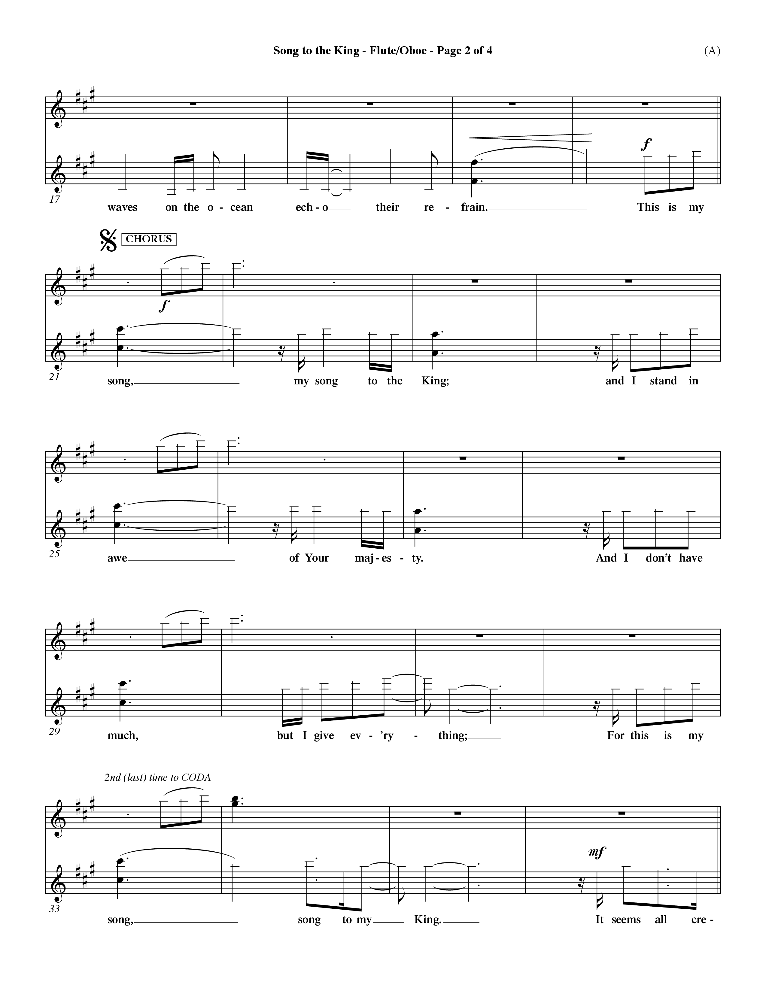 Song To The King (Choral Anthem SATB) Flute/Oboe (Word Music Choral / Orch. Dave Williamson)