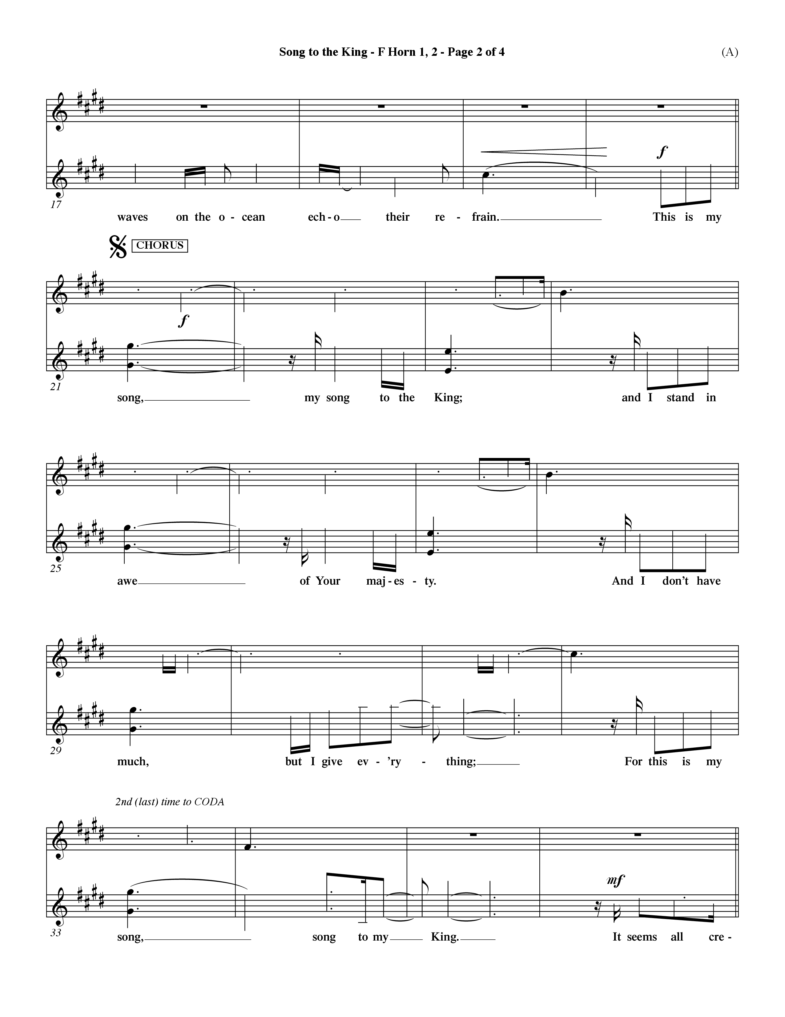 Song To The King (Choral Anthem SATB) French Horn (Word Music Choral / Orch. Dave Williamson)