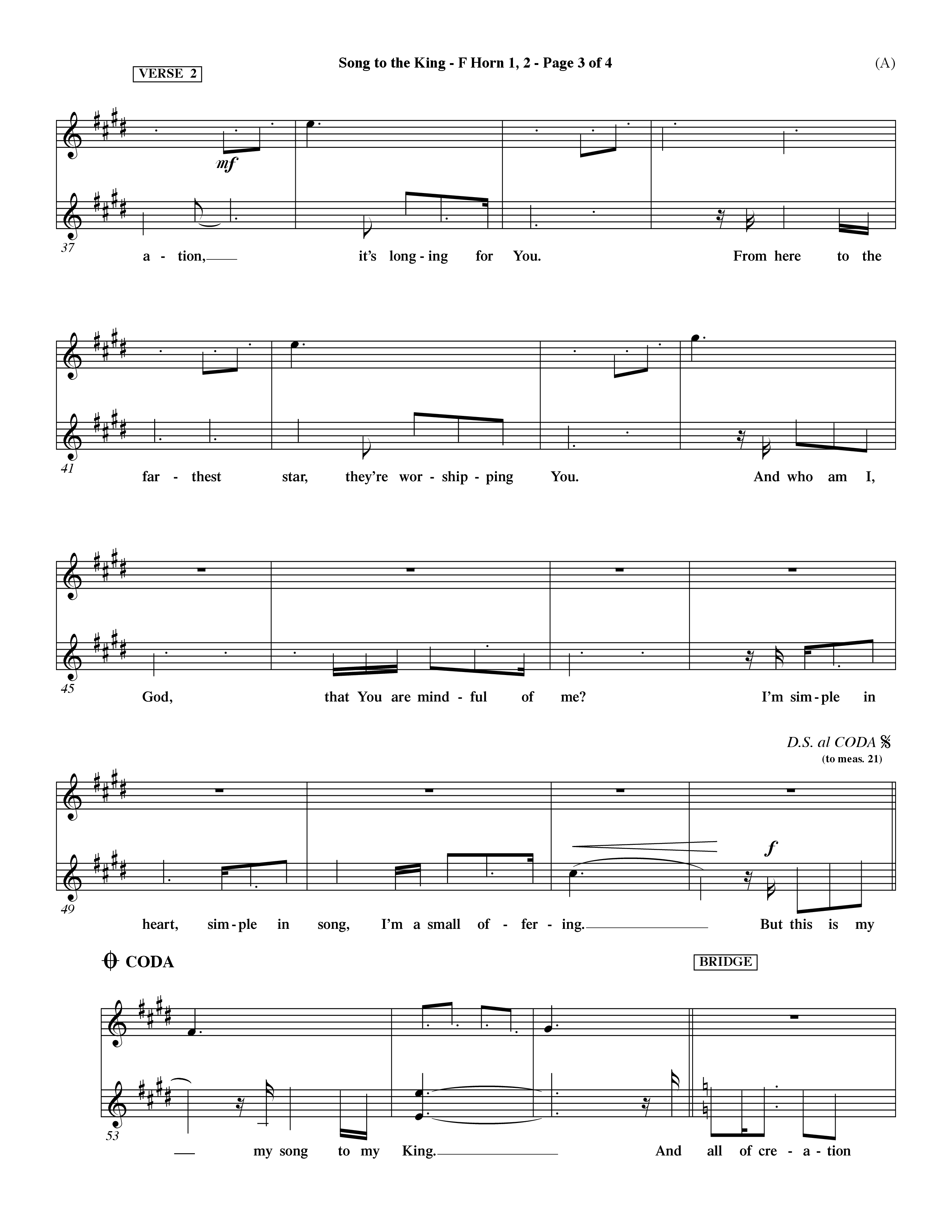 Song To The King (Choral Anthem SATB) French Horn (Word Music Choral / Orch. Dave Williamson)
