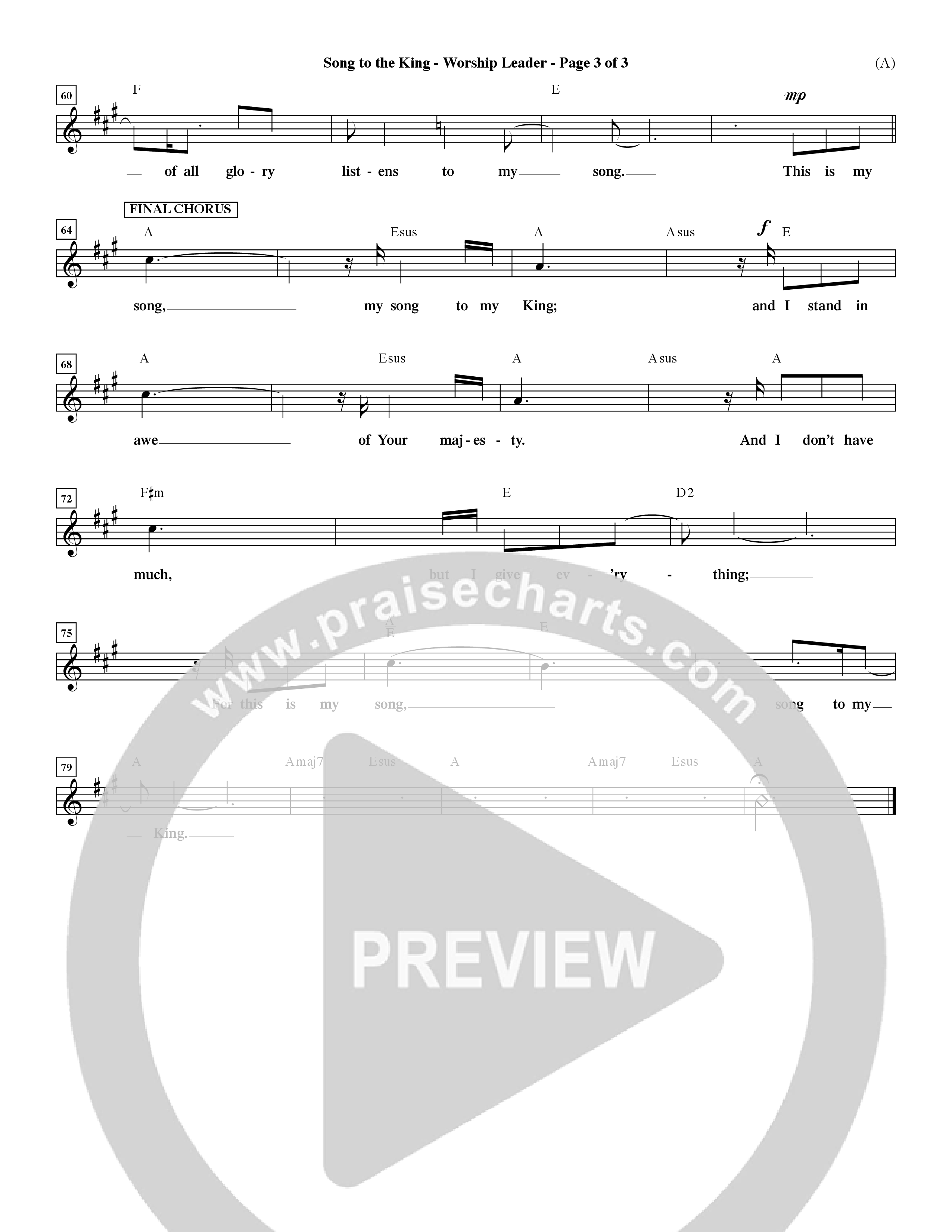 Song To The King (Choral Anthem SATB) Lead Sheet (Mel) (Word Music Choral / Orch. Dave Williamson)