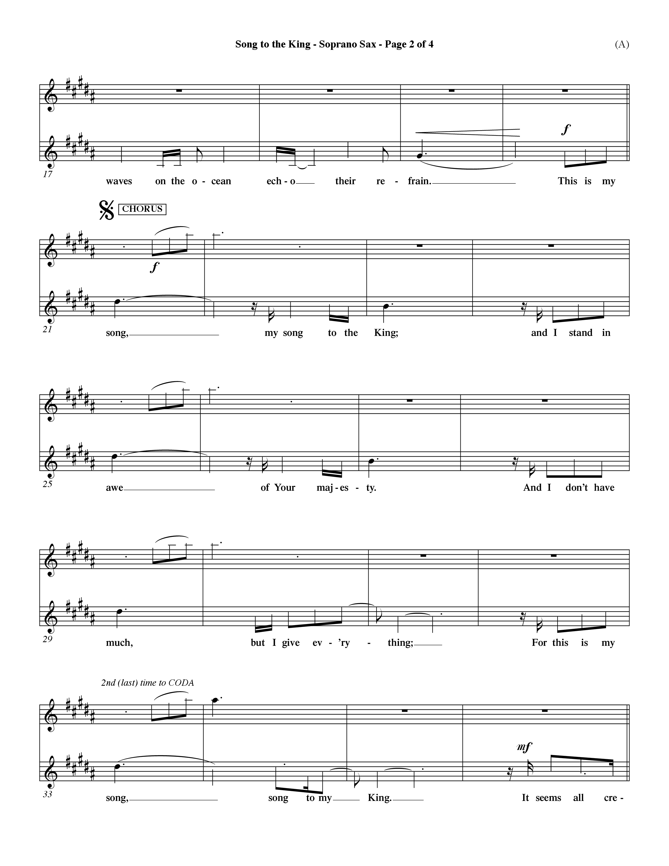Song To The King (Choral Anthem SATB) Saxophone (Word Music Choral / Orch. Dave Williamson)