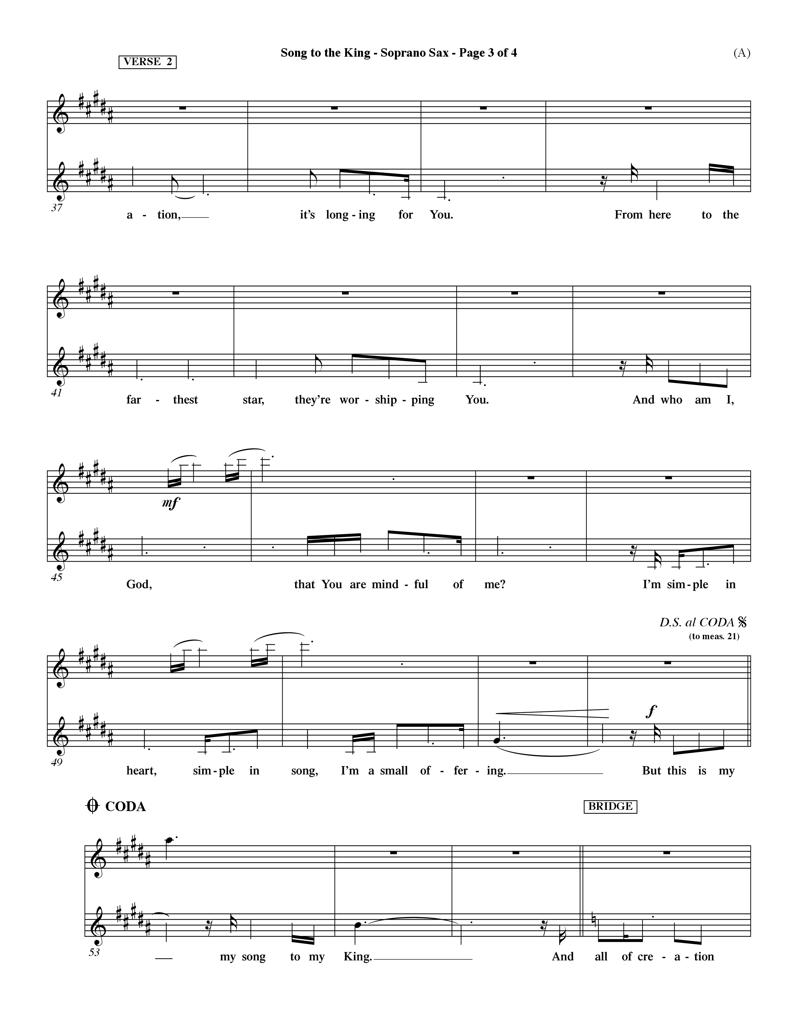 Song To The King (Choral Anthem SATB) Saxophone (Word Music Choral / Orch. Dave Williamson)