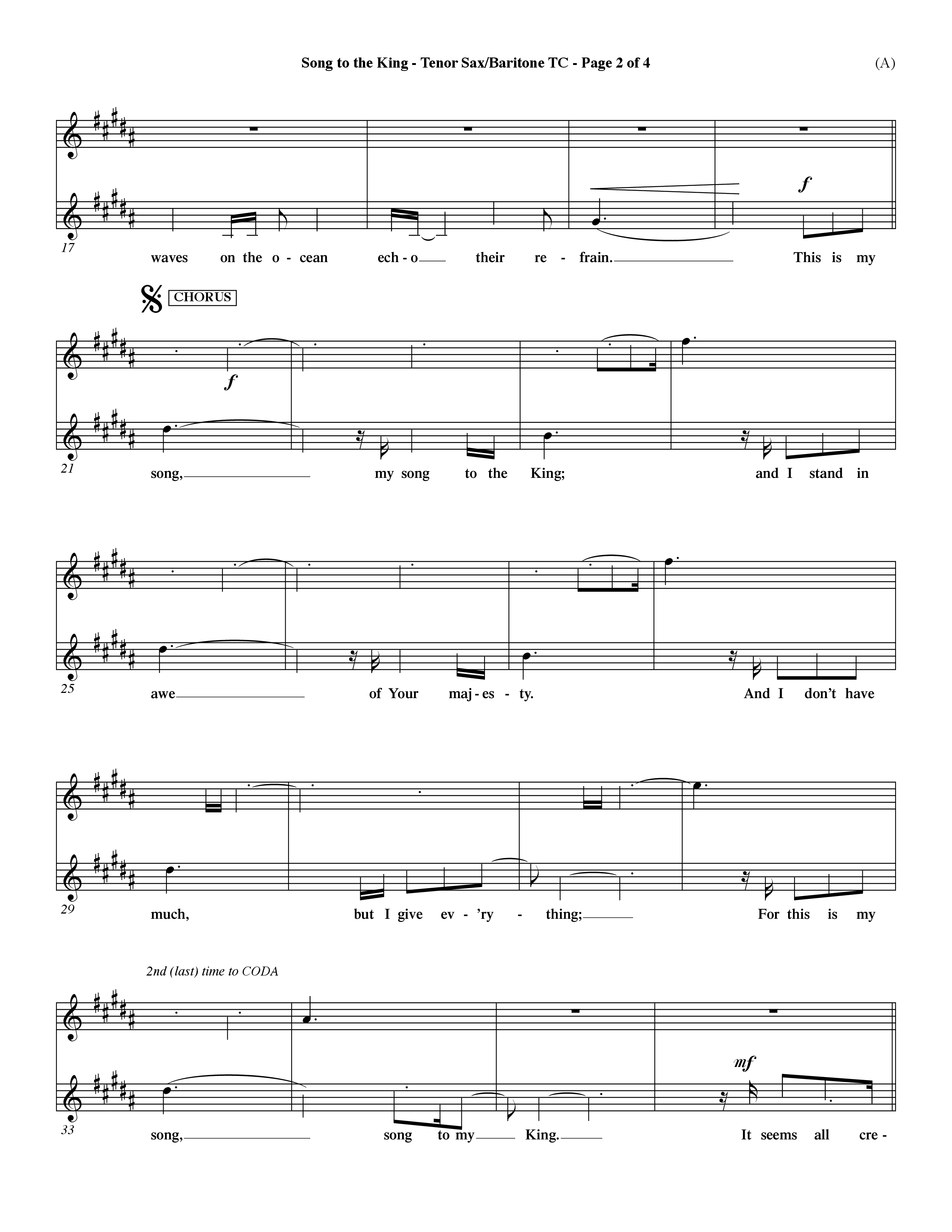 Song To The King (Choral Anthem SATB) Tenor Sax/Baritone T.C. (Word Music Choral / Orch. Dave Williamson)