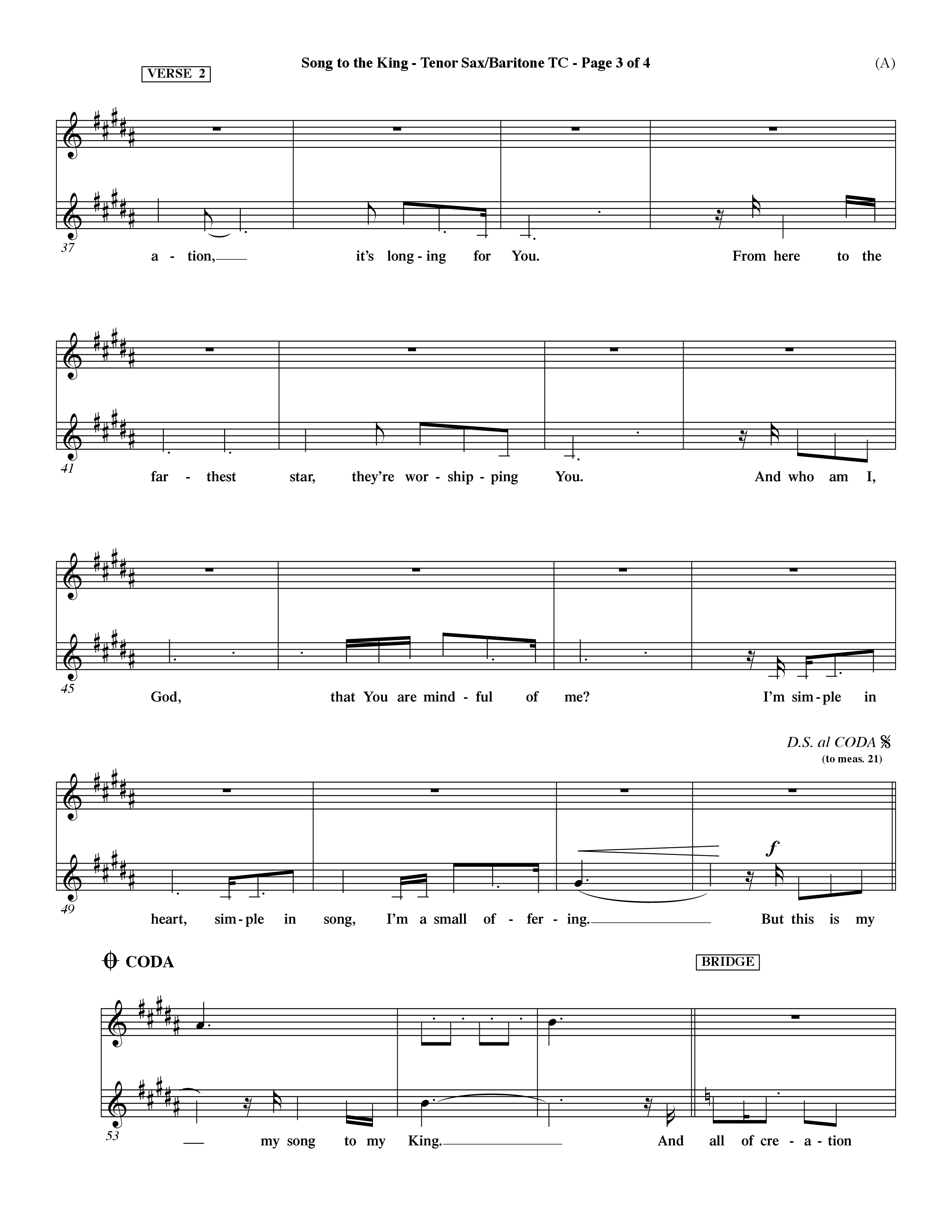 Song To The King (Choral Anthem SATB) Tenor Sax/Baritone T.C. (Word Music Choral / Orch. Dave Williamson)
