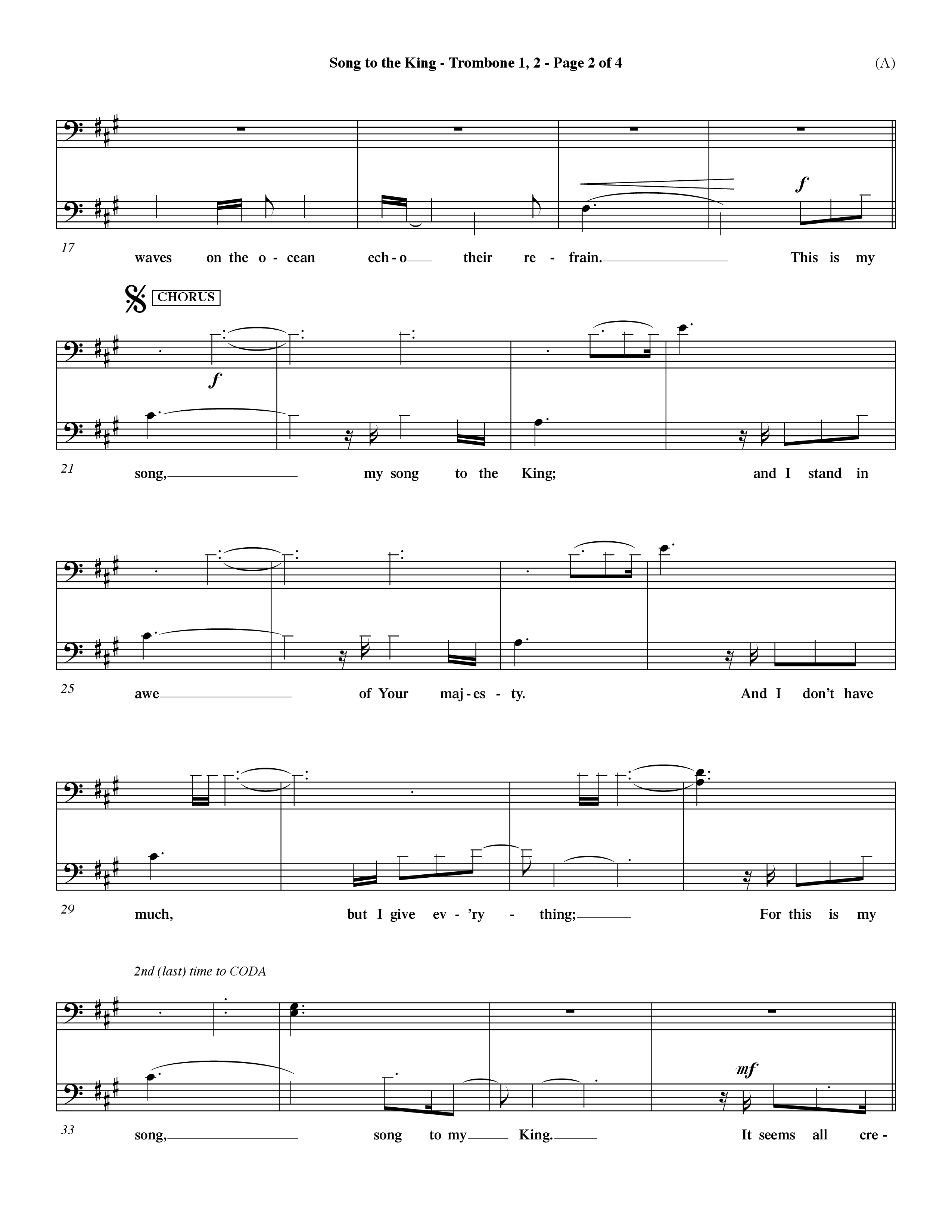 Song To The King (Choral Anthem SATB) Trombone 1/2 (Word Music Choral / Orch. Dave Williamson)