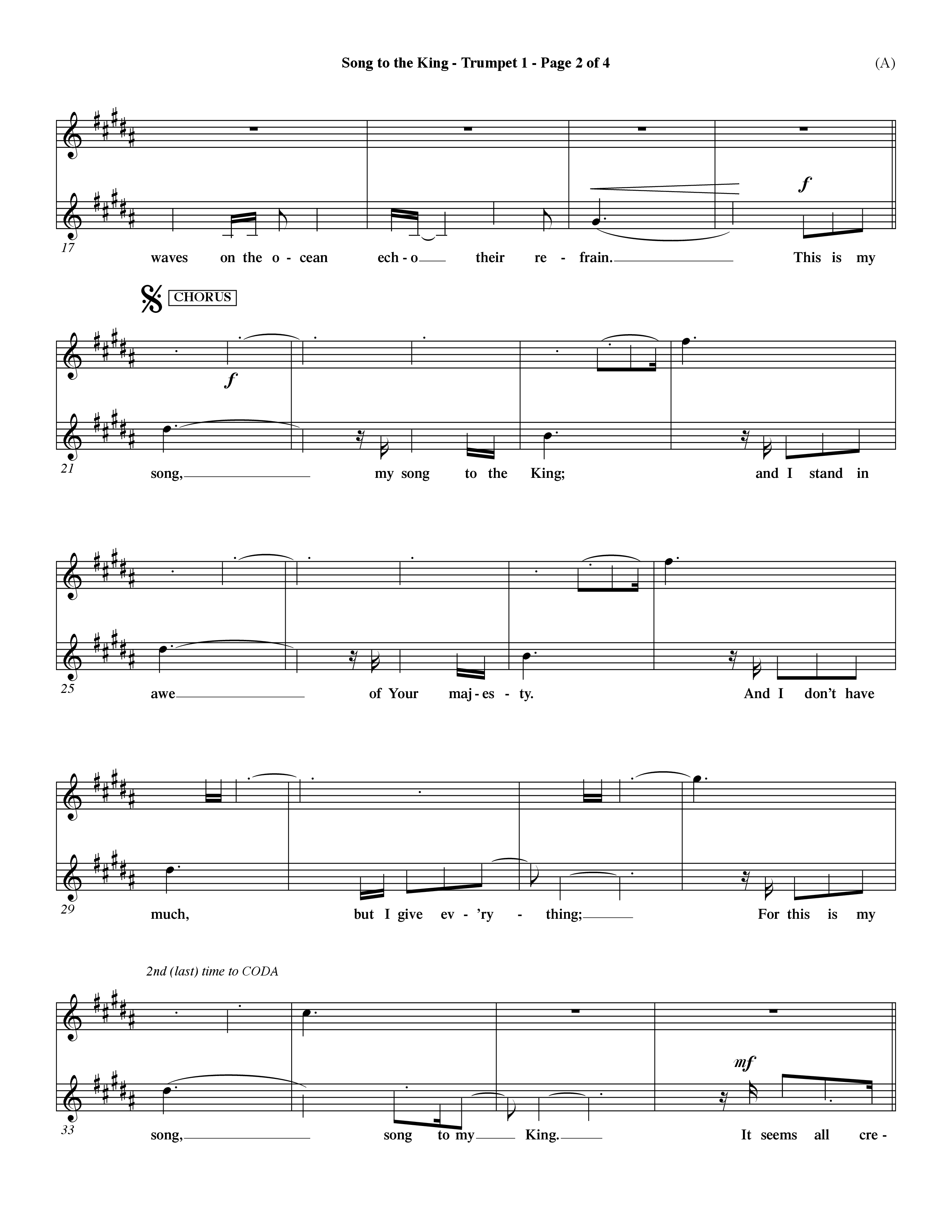 Song To The King (Choral Anthem SATB) Trumpet 1 (Word Music Choral / Orch. Dave Williamson)