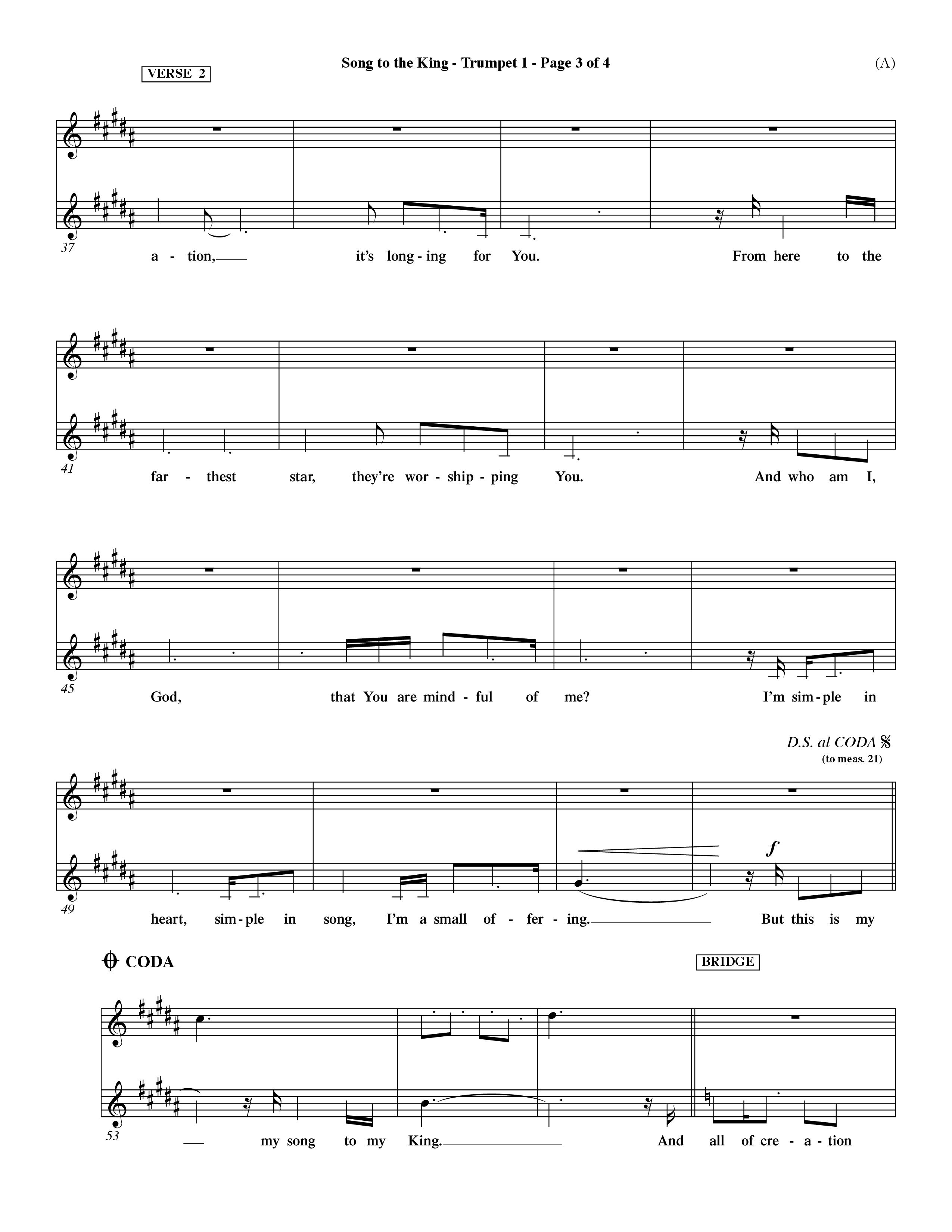 Song To The King (Choral Anthem SATB) Trumpet 1 (Word Music Choral / Orch. Dave Williamson)
