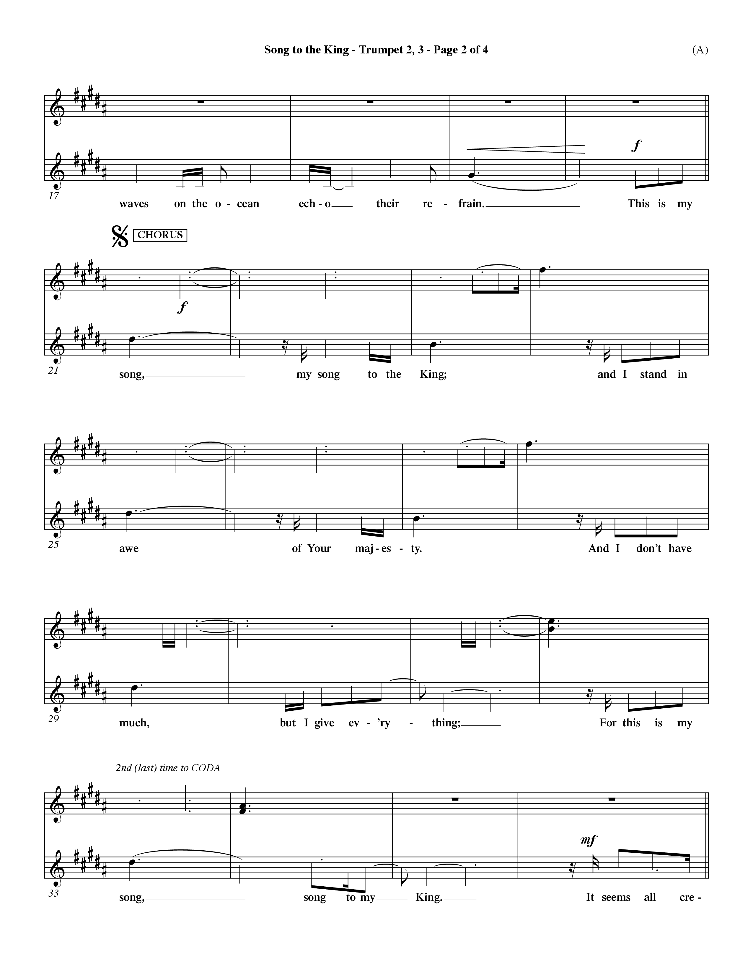 Song To The King (Choral Anthem SATB) Trumpet 2/3 (Word Music Choral / Orch. Dave Williamson)