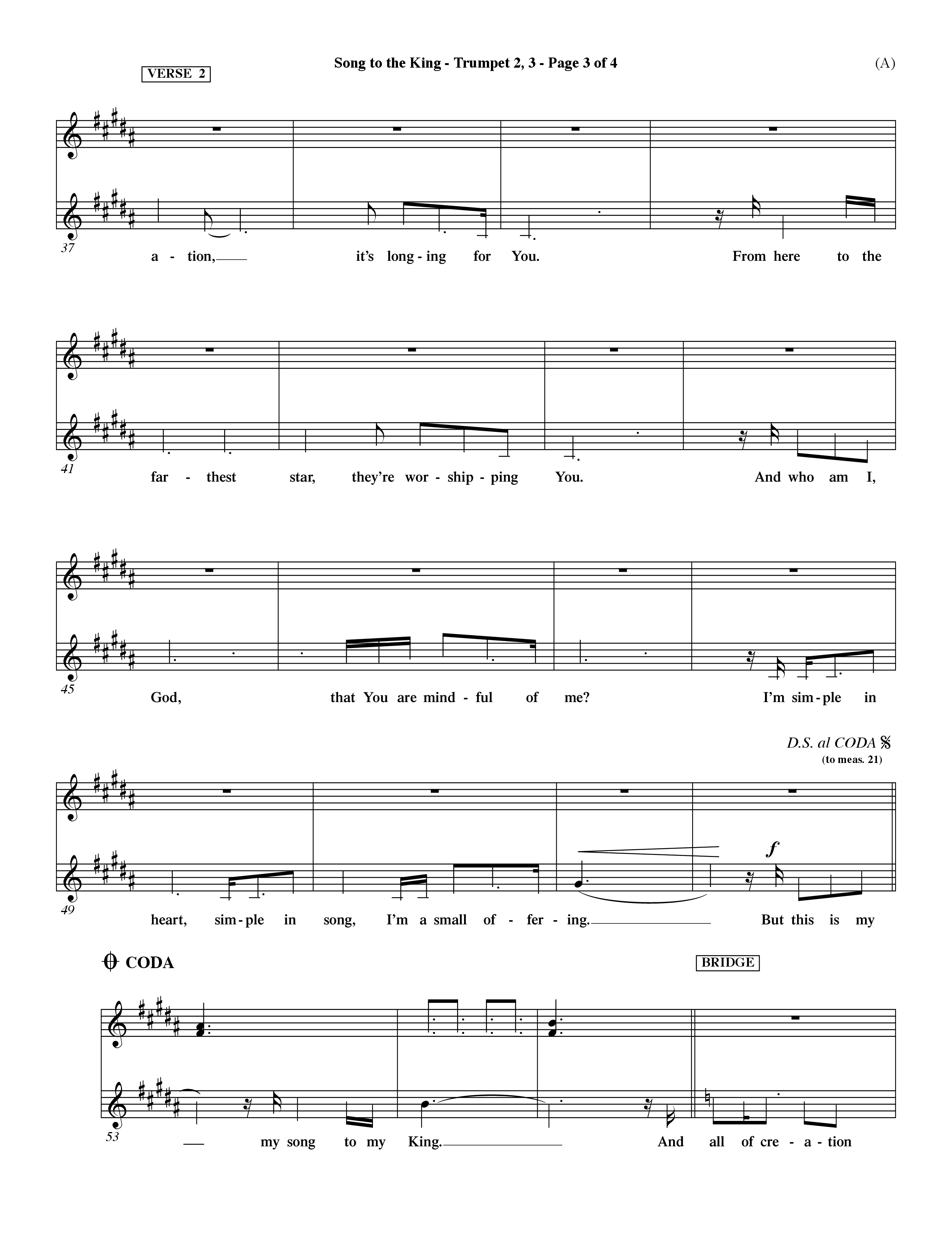 Song To The King (Choral Anthem SATB) Trumpet 2/3 (Word Music Choral / Orch. Dave Williamson)