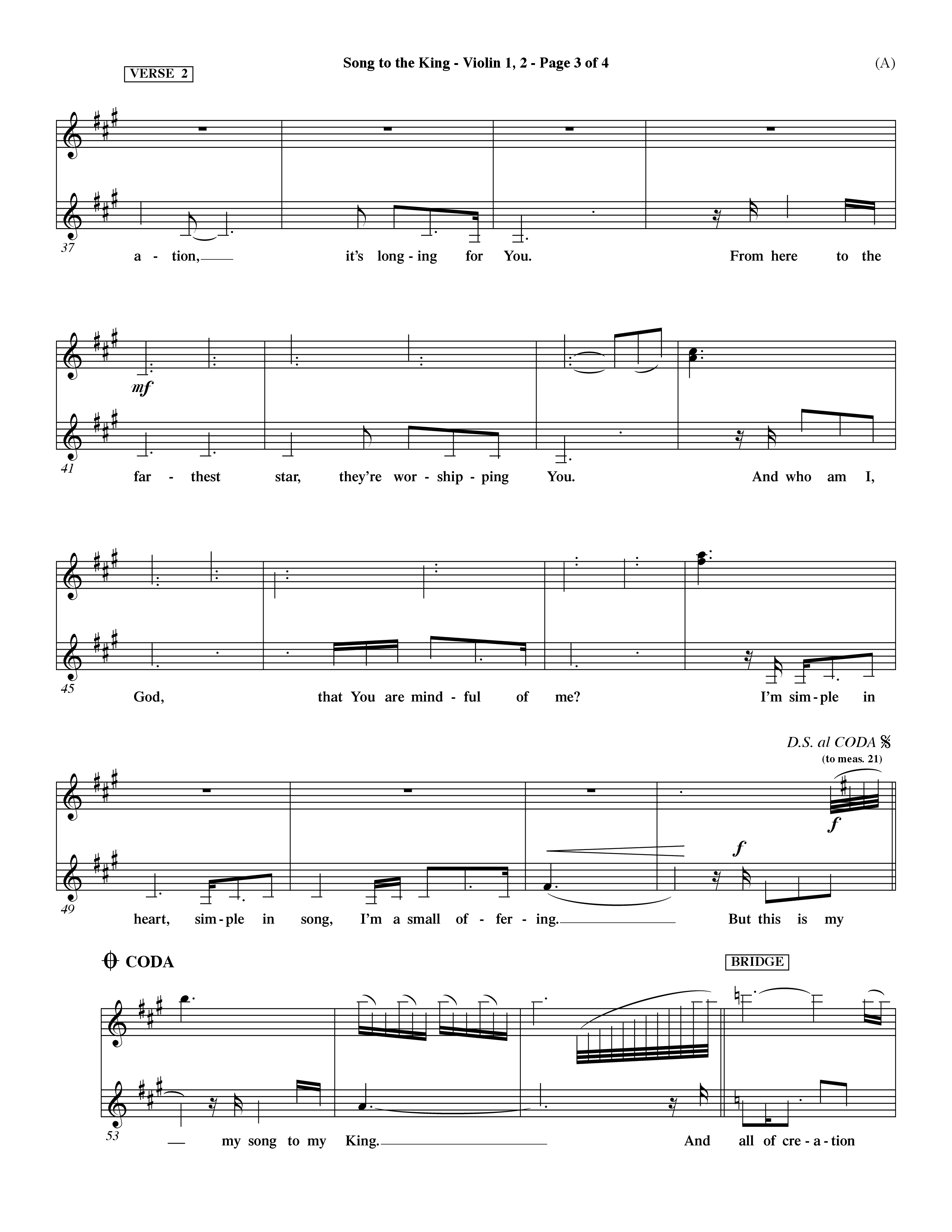 Song To The King (Choral Anthem SATB) Violin 1/2 (Word Music Choral / Orch. Dave Williamson)